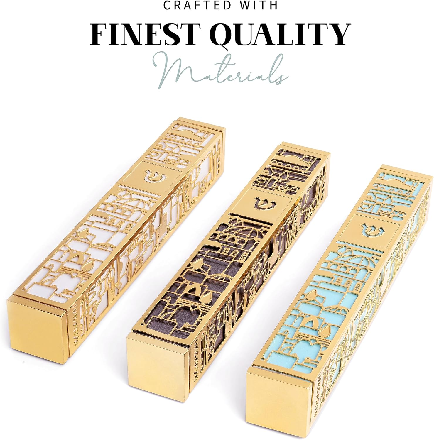 SURI Mezuzah with Jerusalem Design 5-Inch Gold Turquoise Case