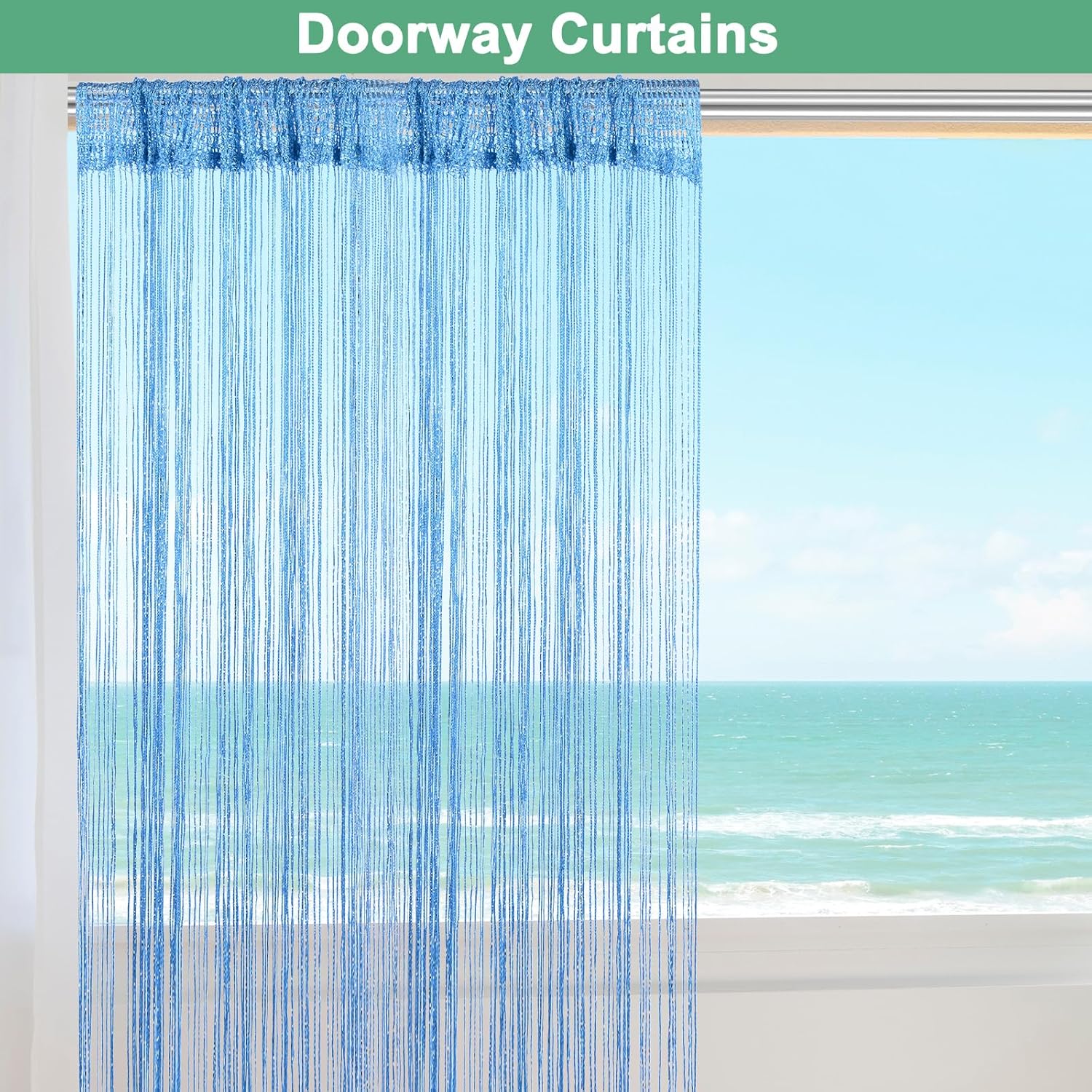 Lake Blue Decorative Door String Curtain 39x79 Inch Panel