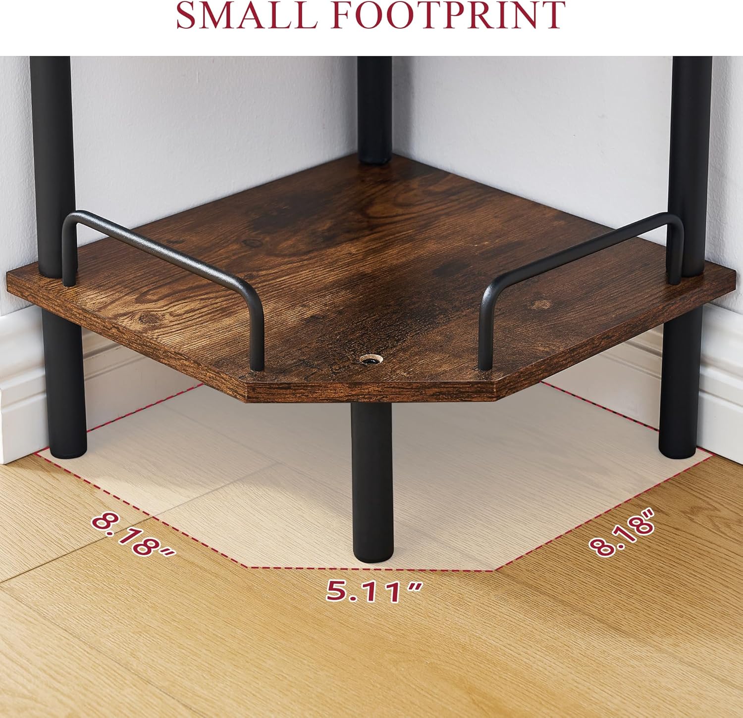 Tajsoon Corner Shelf Stand 3 Tier Rustic Brown