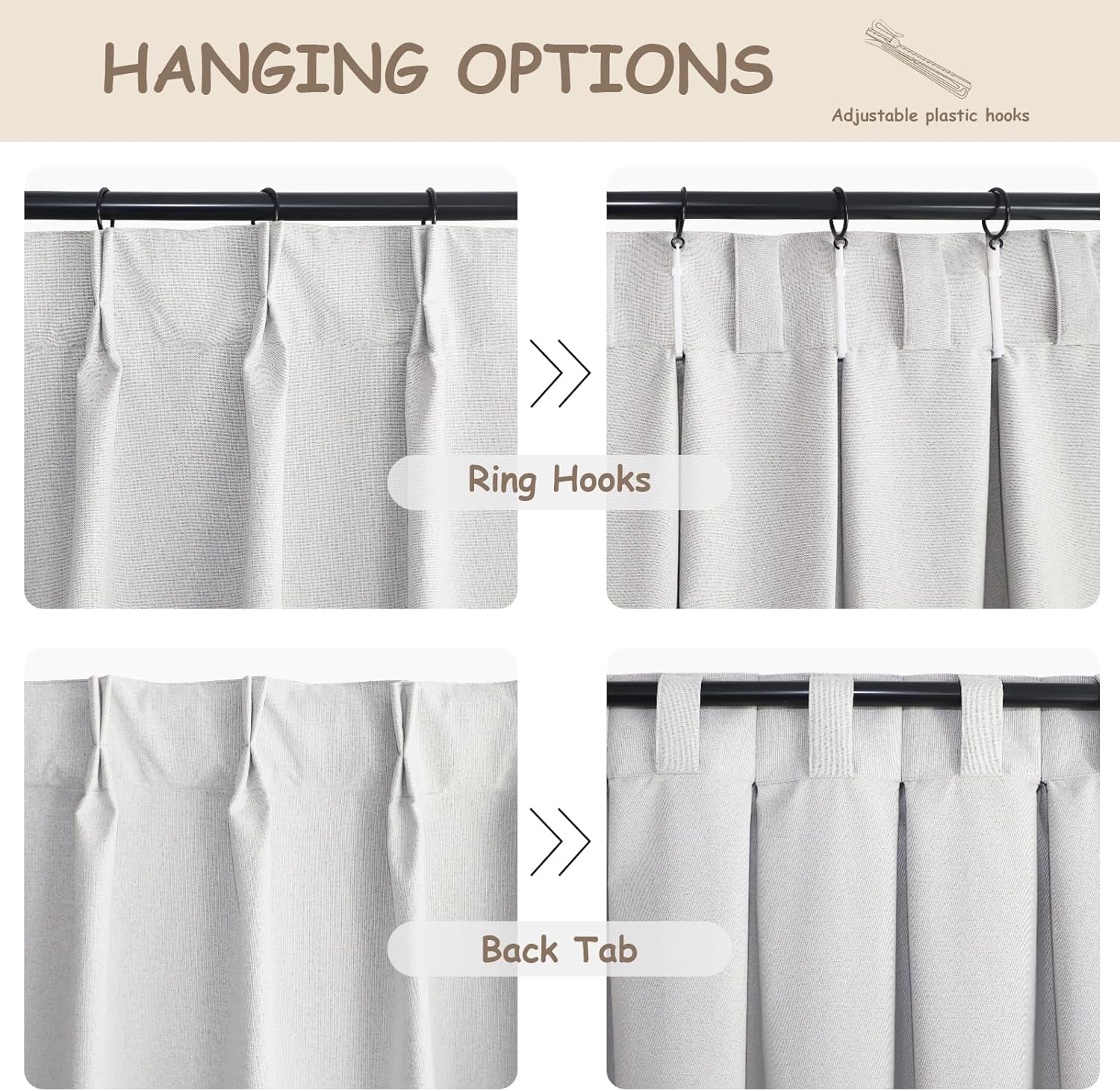Light Grey Blackout Linen Curtains 2 Panels Set 72 Inches Length