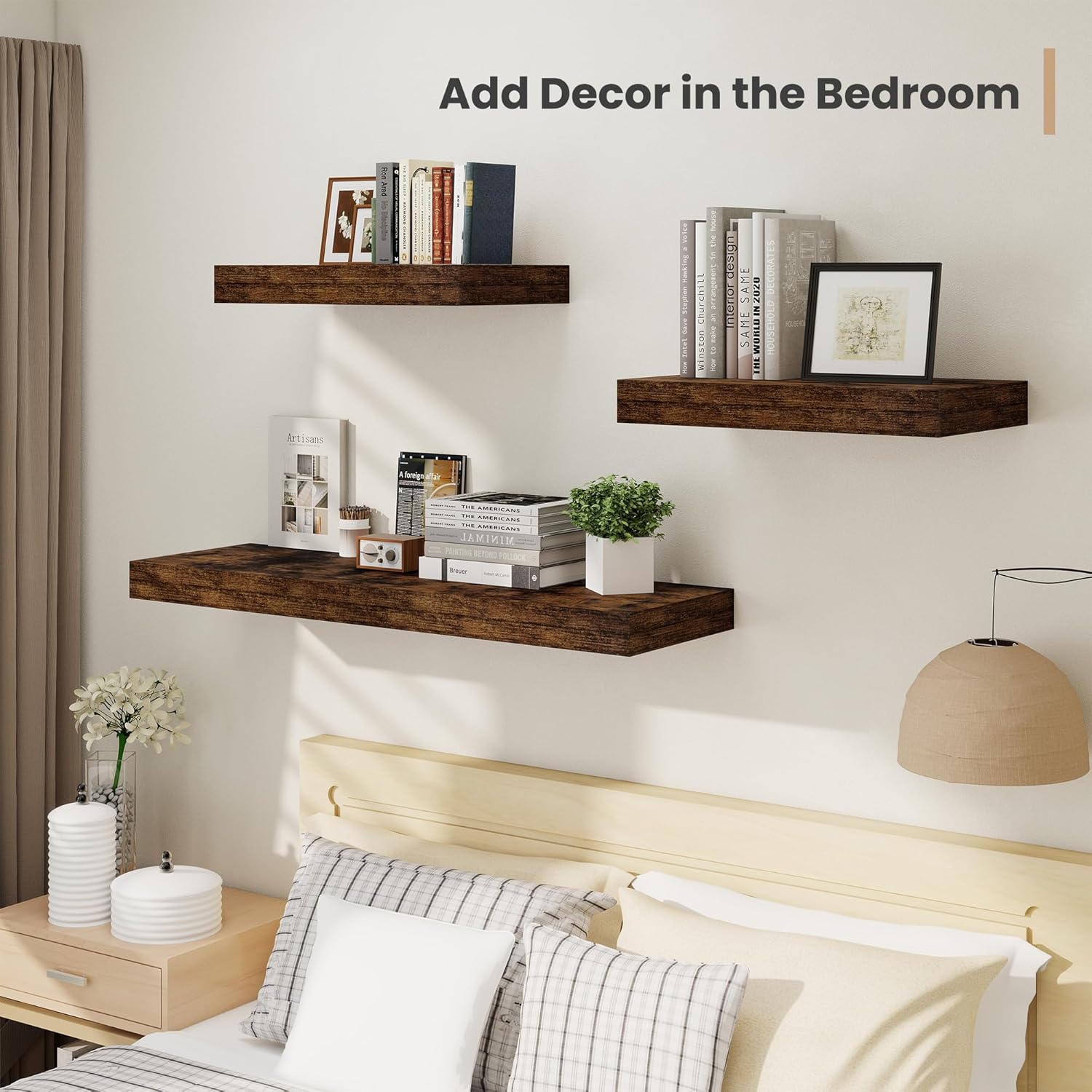 Heimlove 12 Deep Floating Shelves 2 Pack Rustic Brown