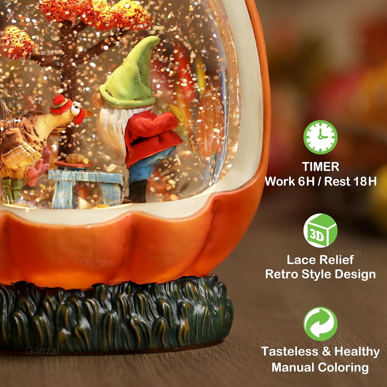 Gorrzai Fall Snow Globe with Pumpkin and Gnome