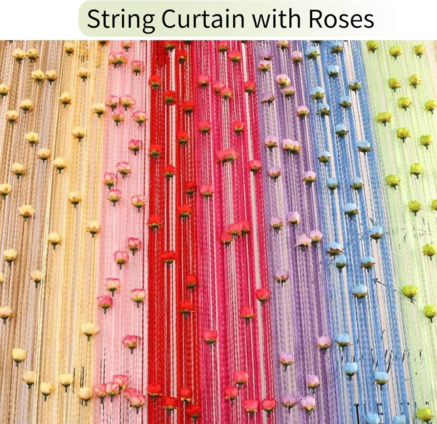 Generic String Curtain with Roses - Doorway Privacy Decor Yellow