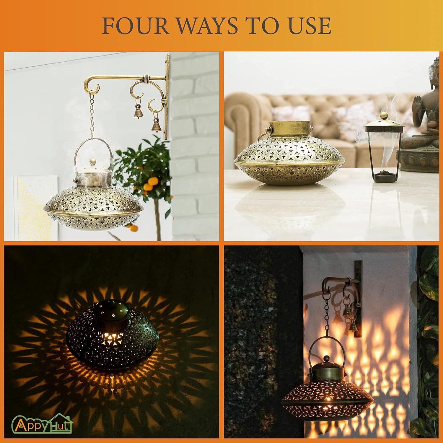 AppyHut Hanging Incense Burner with Brass Bells