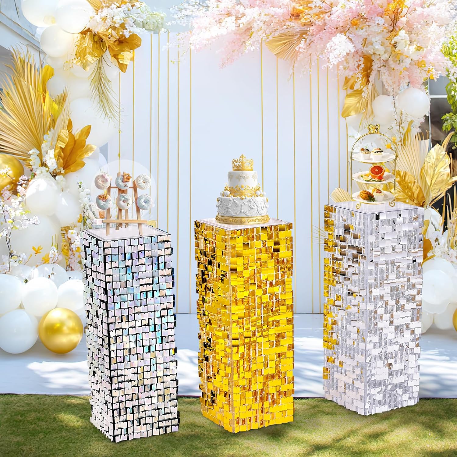 Silver Shimmer Pedestal Stand for Party Decor