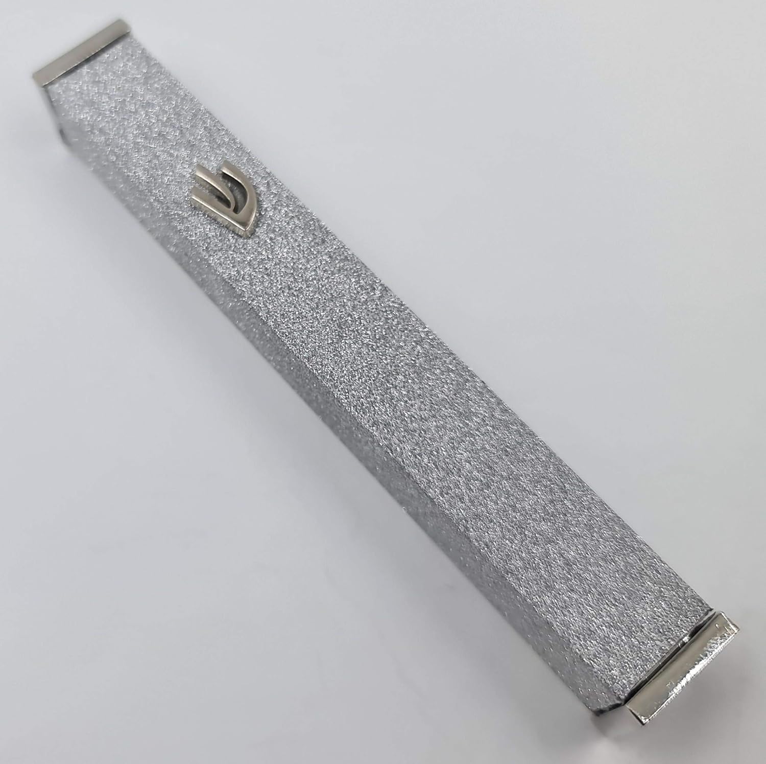 Sparkling Silver Aluminum Mezuzah Case with Scroll 3D Shin Door Cover