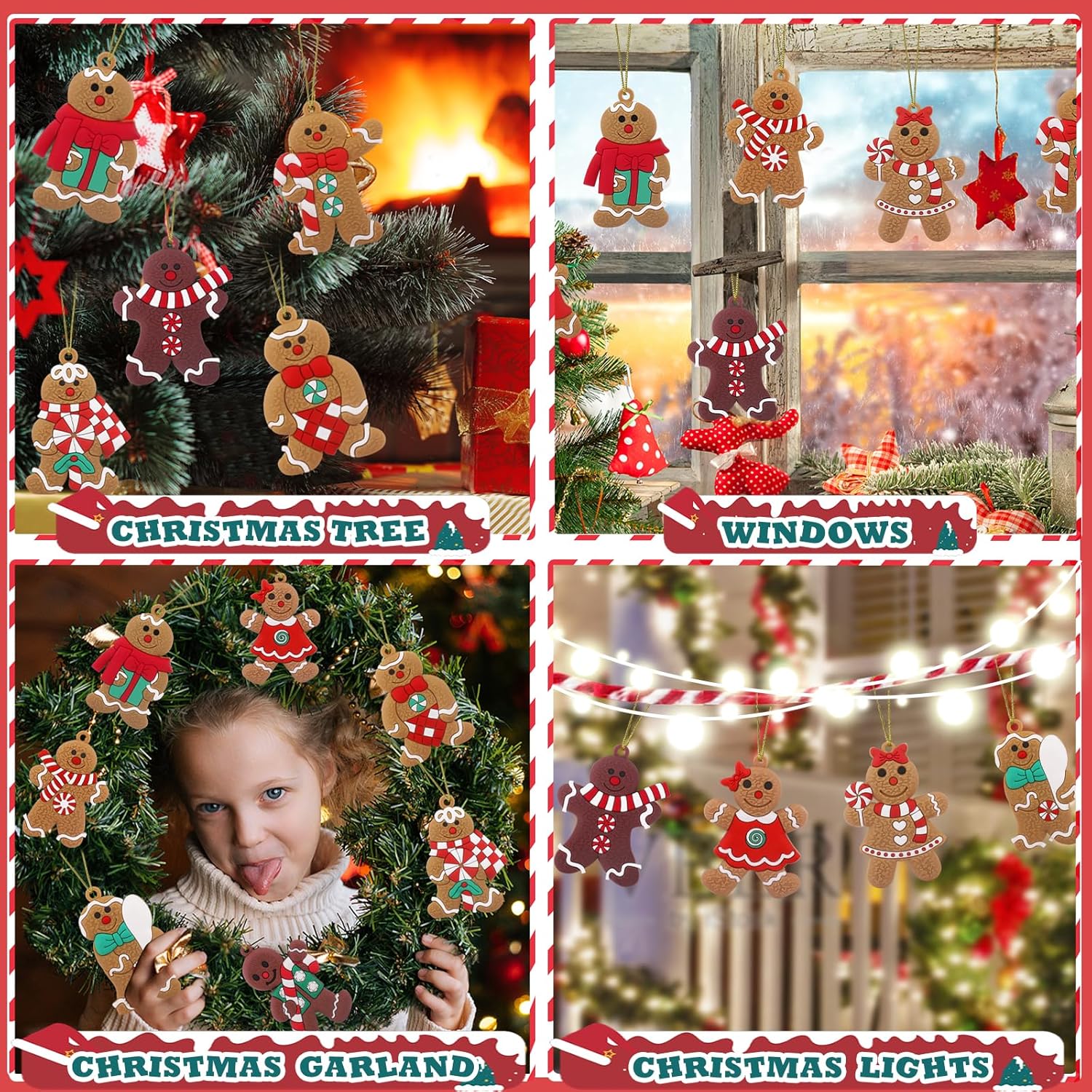 12pcs Christmas Gingerbread Man Ornaments with Gold Ropes