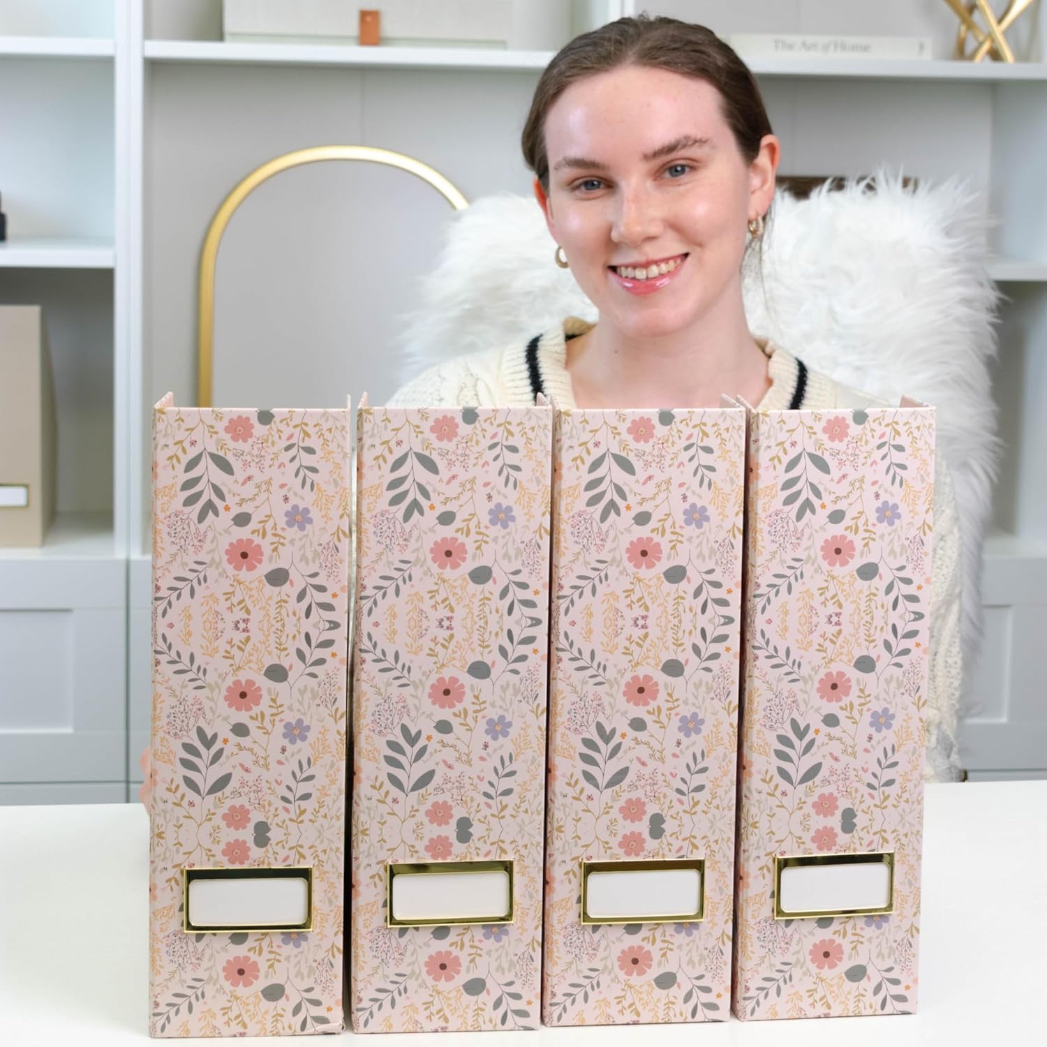 BLU MONACO Foldable Magazine File Set of 4 with Floral Design
