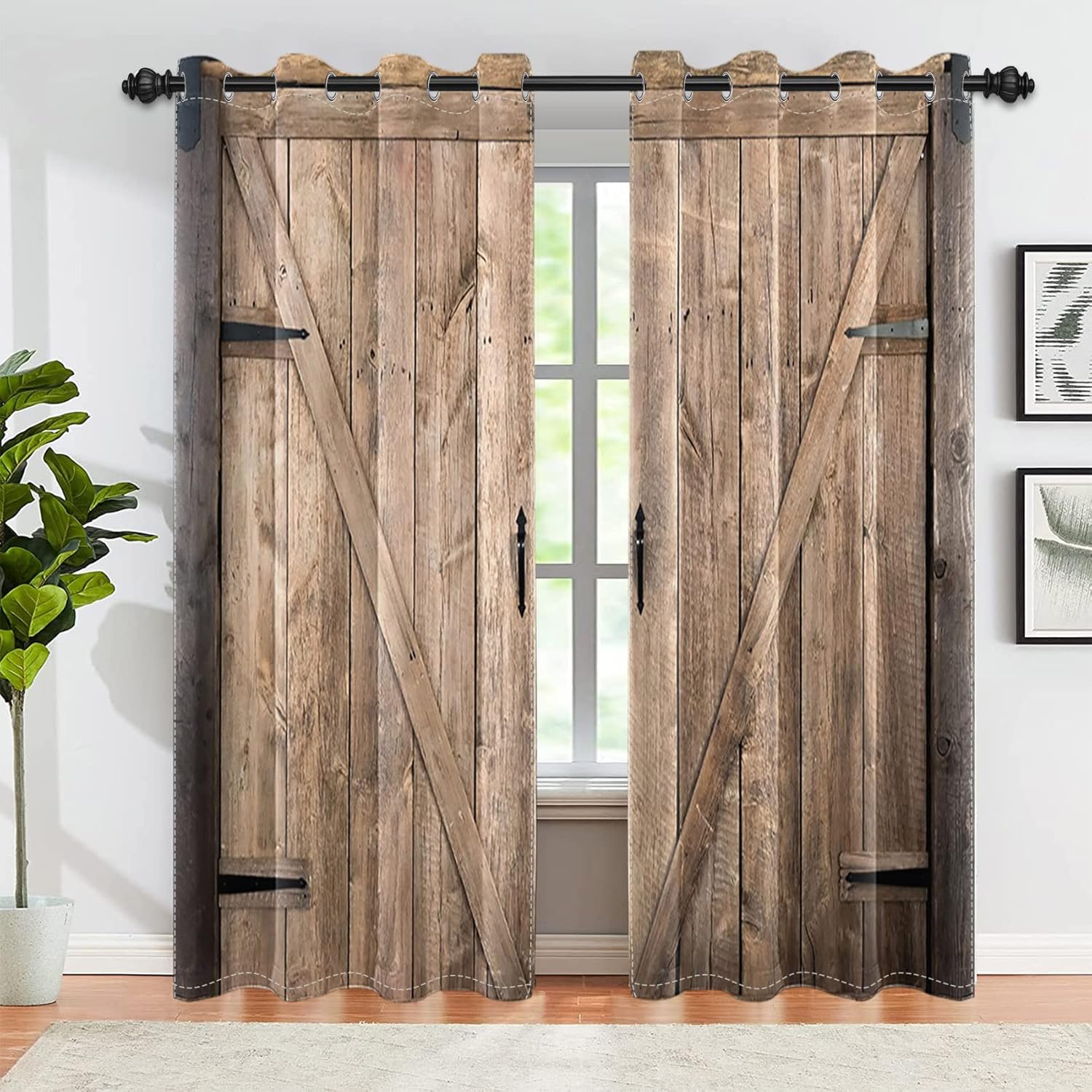 Yeele Rustic Wooden Barn Door Blackout Curtains Set of 2 Panels