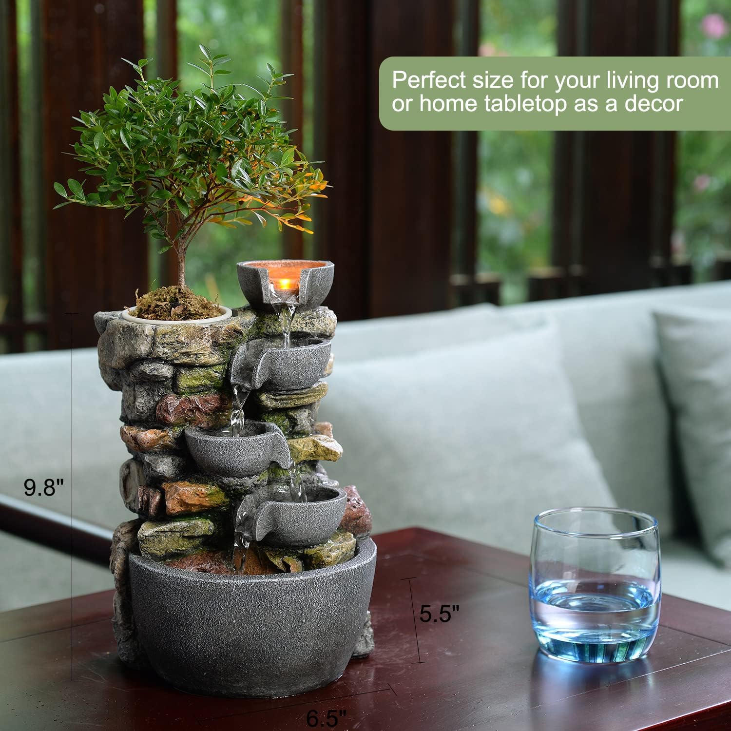 Haobos Indoor Fountain 4-Bowl Rockery Tabletop Decor
