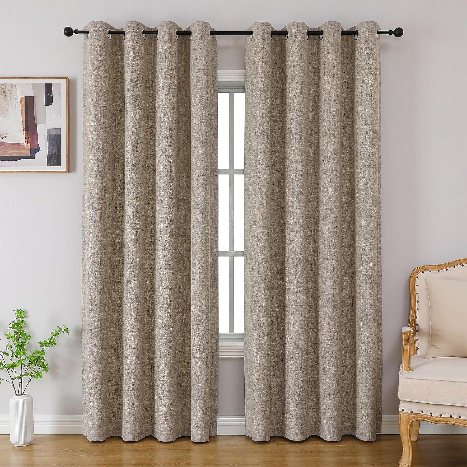 CUCRAF Blackout Curtains 2 Panels Set 52x84 Inch Linen Grommet