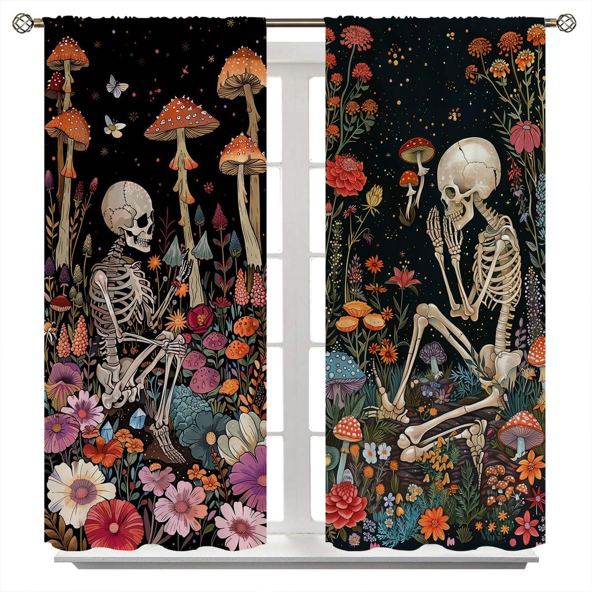 Mushroom Skeleton Curtains for Kids Bedroom