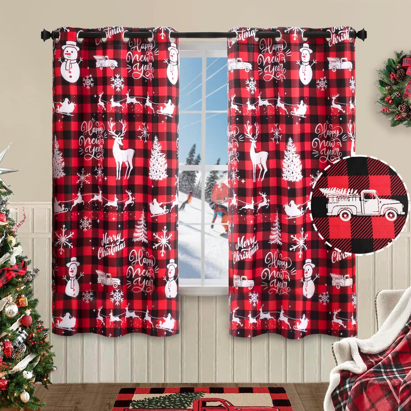 PANELSBURG Red Buffalo Plaid Curtains Set of 2