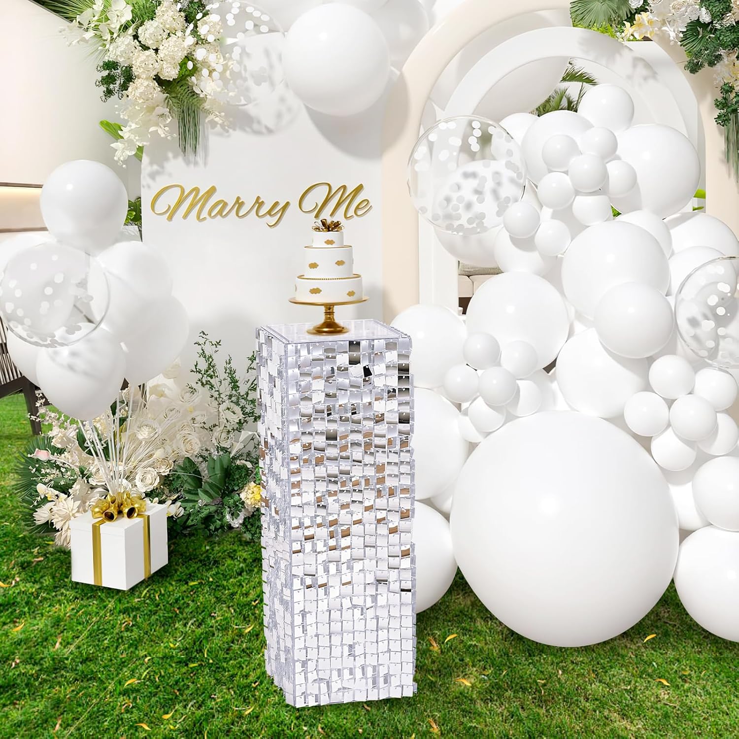 Silver Shimmer Pedestal Stand for Party Decor