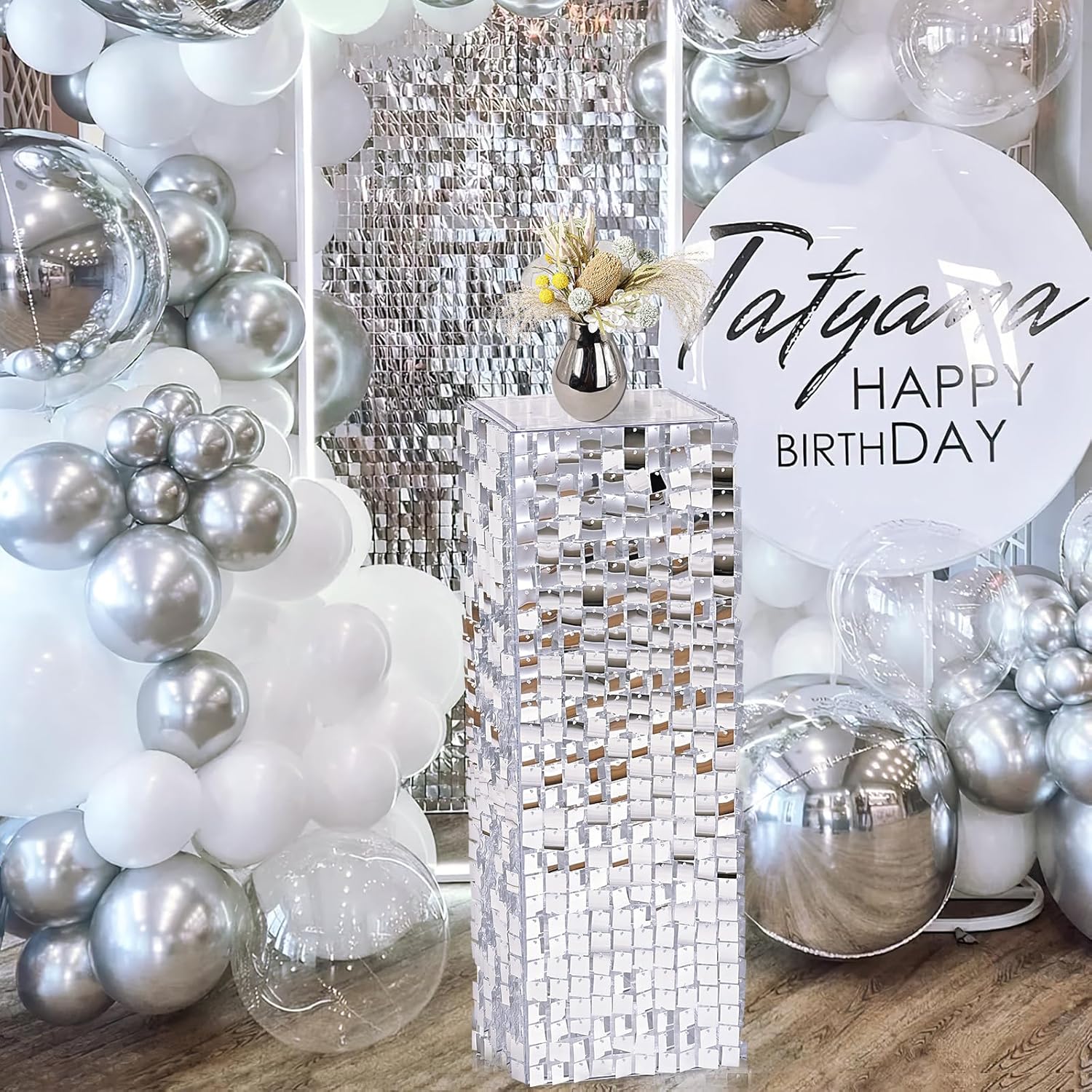 Silver Shimmer Pedestal Stand for Party Decor
