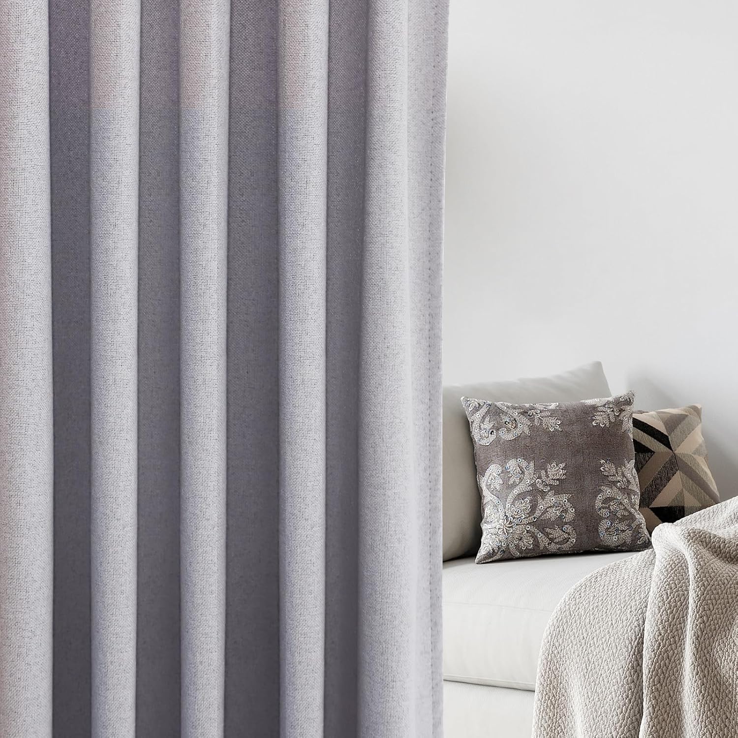 Light Grey Blackout Linen Curtains 2 Panels Set 72 Inches Length