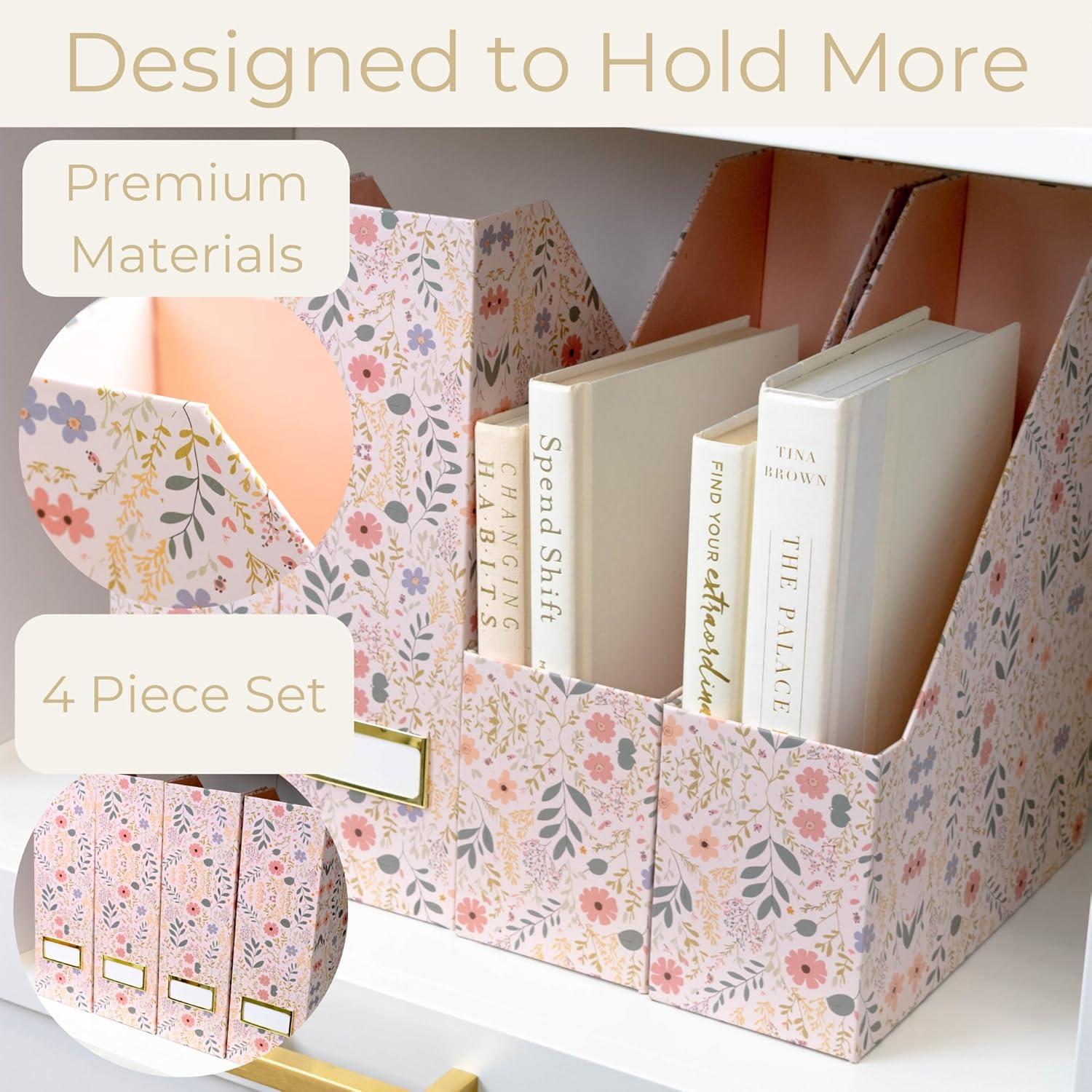 BLU MONACO Foldable Magazine File Set of 4 with Floral Design
