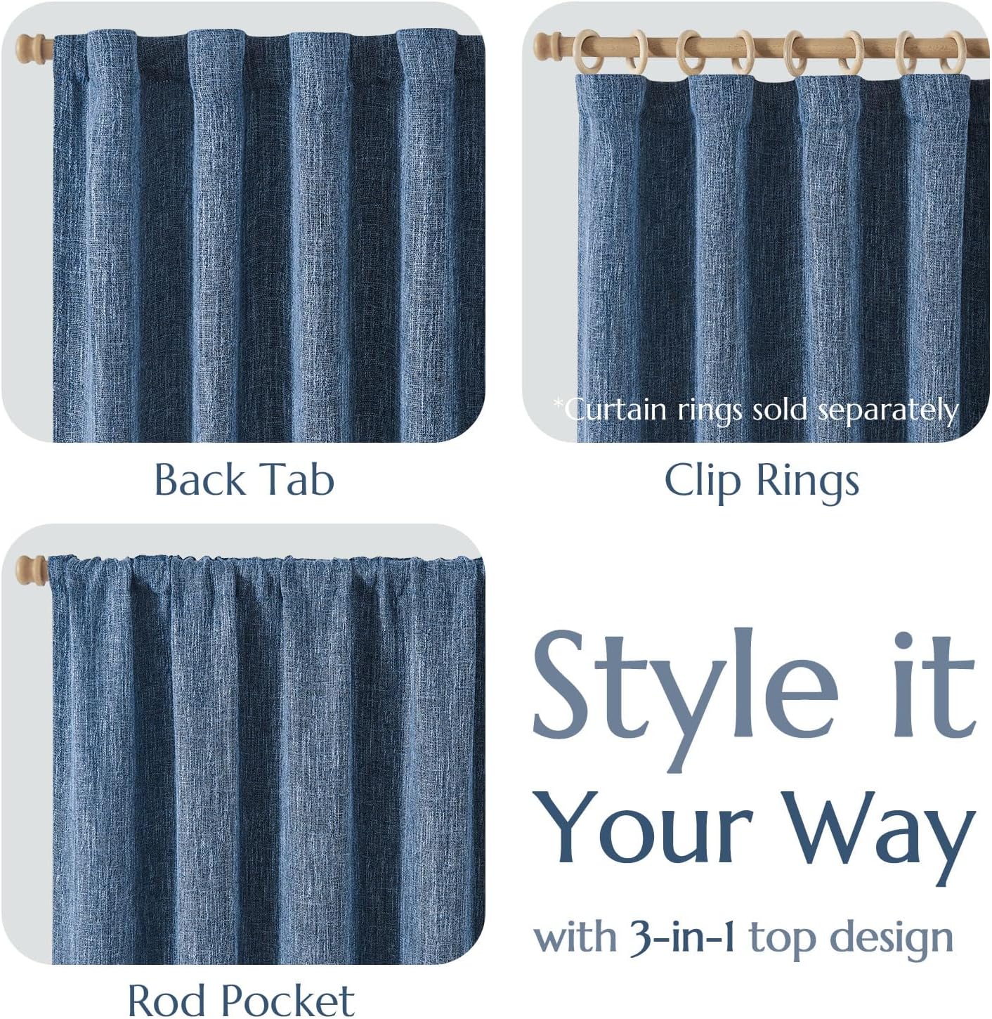 Jinchan Farmhouse Burlap Curtains 2 Panels Blackout Lined