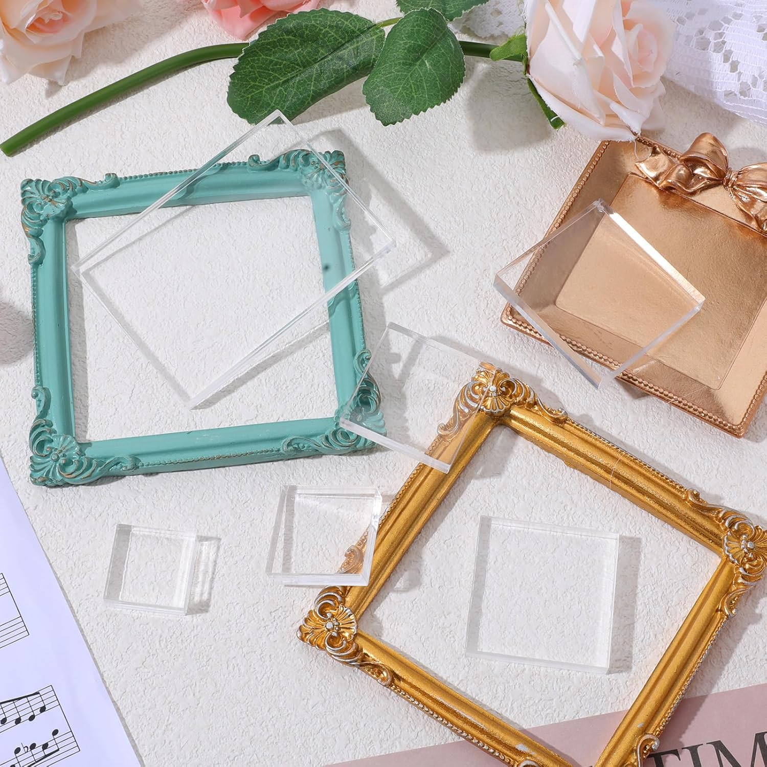6 Pcs Clear Acrylic Square Blocks Display Stand