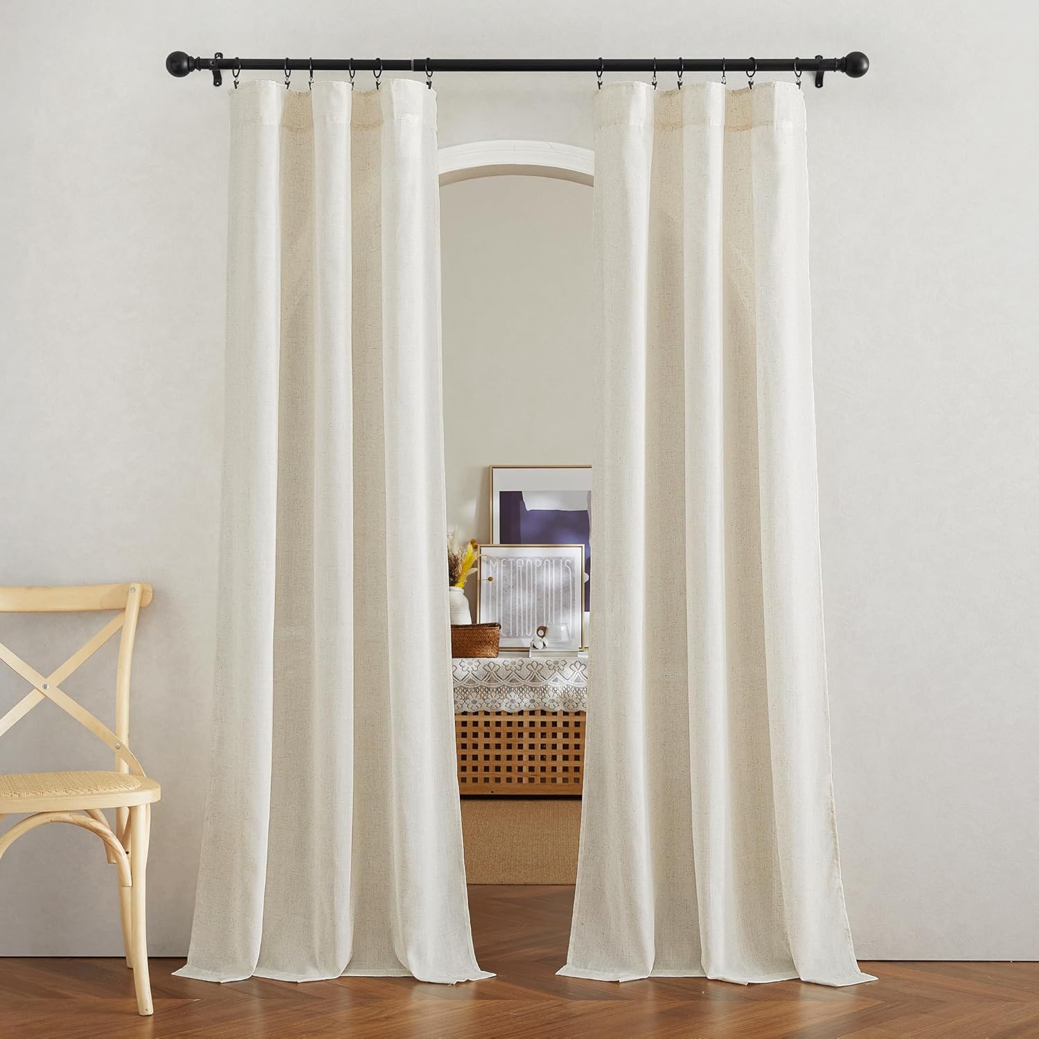 NICETOWN Natural Linen Curtains 2 Panels Set 80 Inches Long