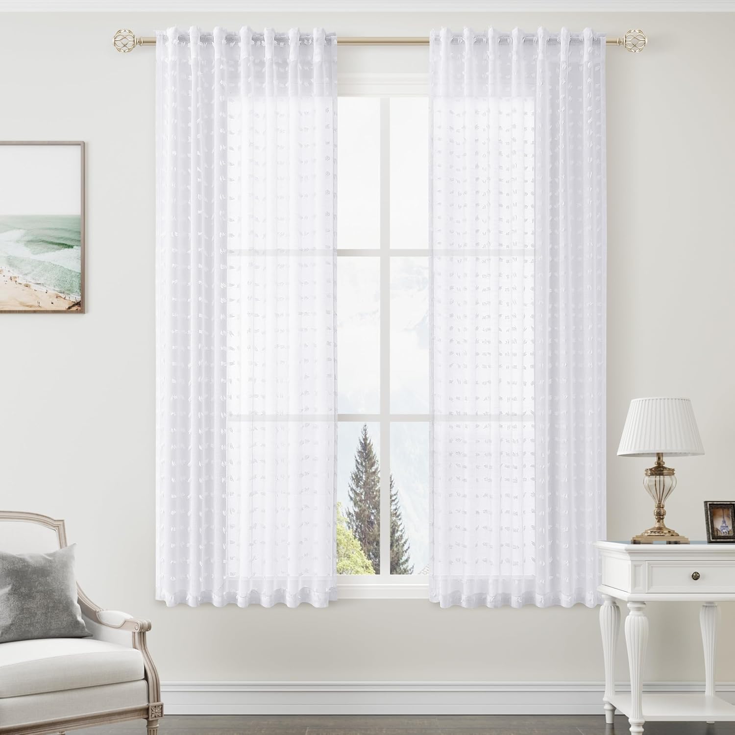 Guken White Pom Pom Curtains 63 Inches Long for Kids Bedroom