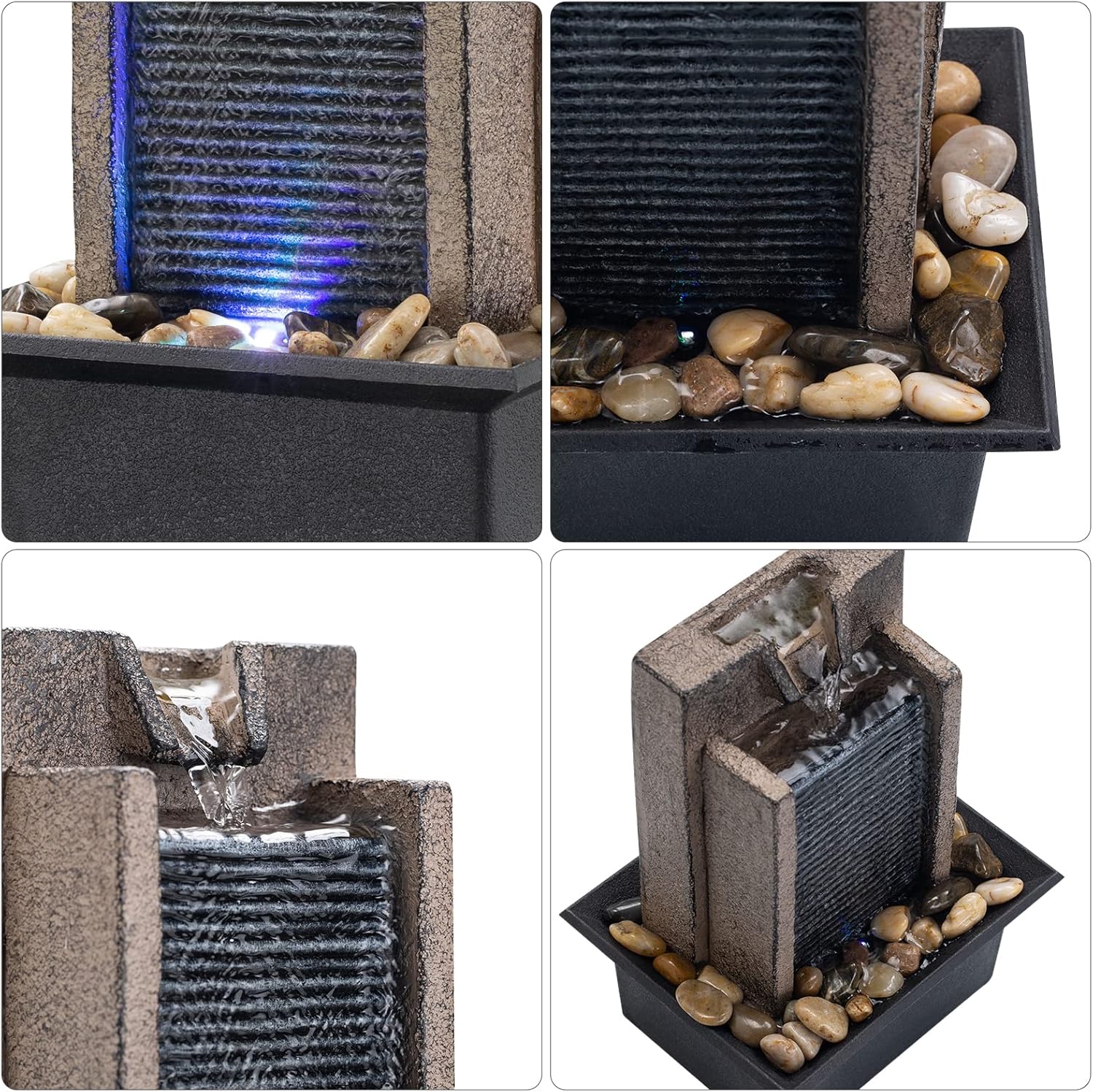 Tabletop Fountain with LED Lights and River Rocks