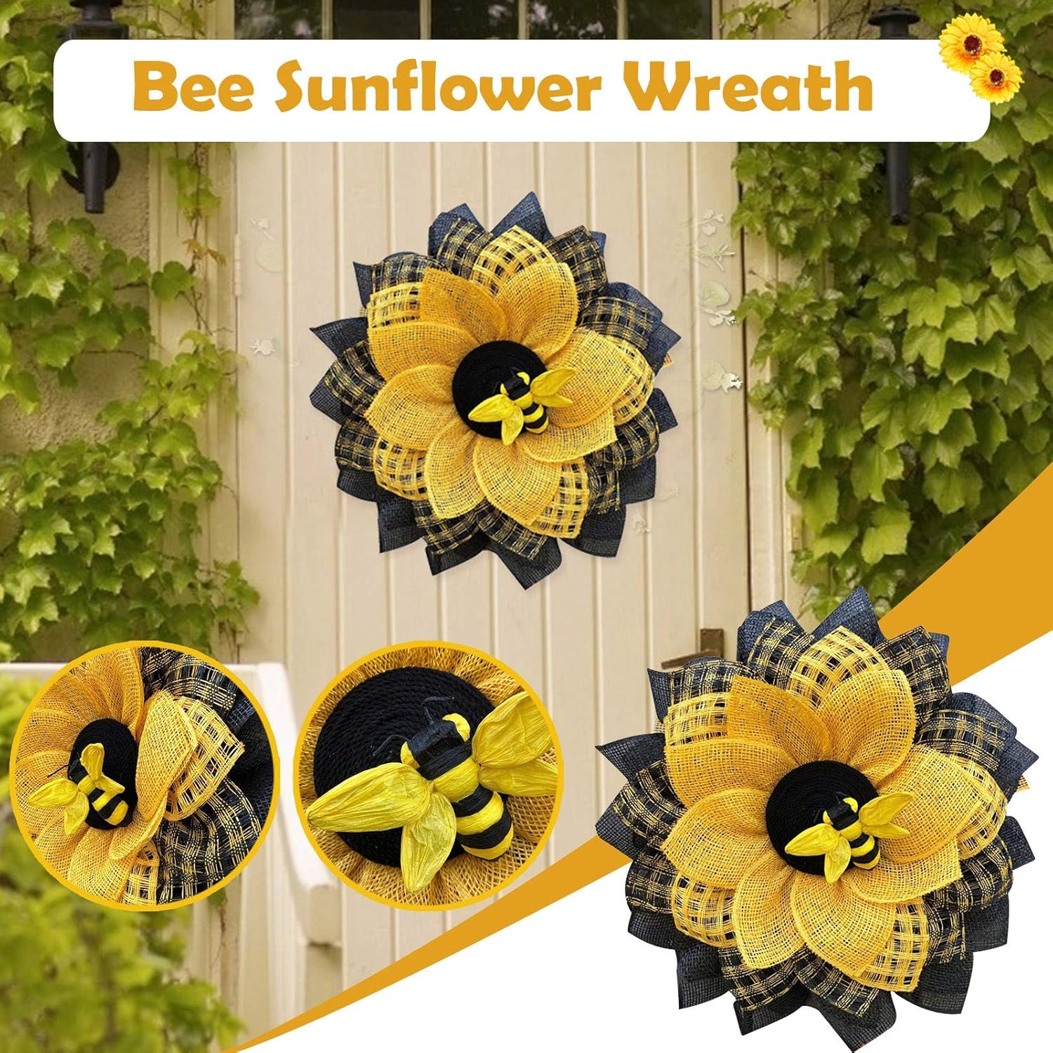 Yellow Sunflower Wreath for Front Door Decor