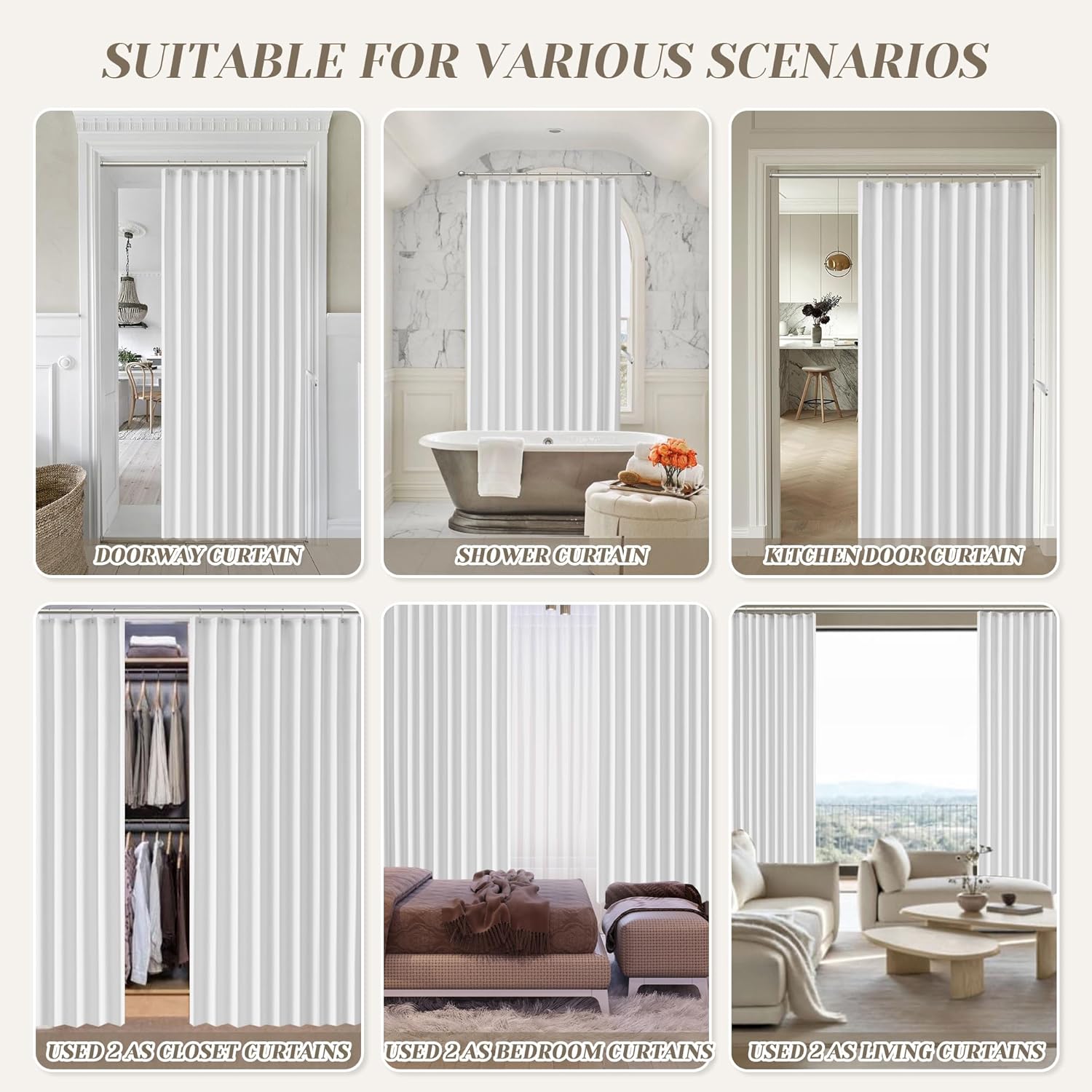 Linen Pleated Magnetic Door Curtains with Tiebacks - 40x78 White