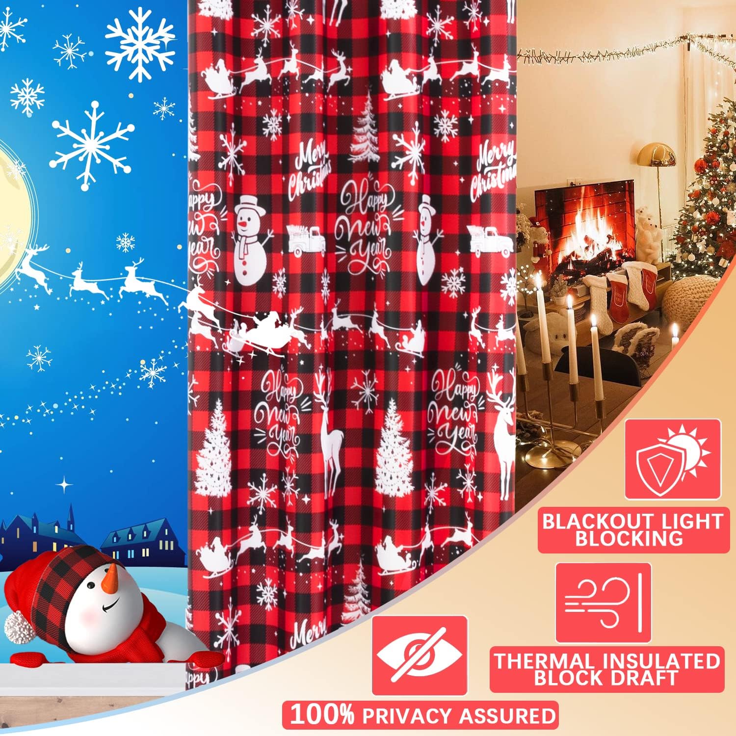 PANELSBURG Red Buffalo Plaid Curtains Set of 2