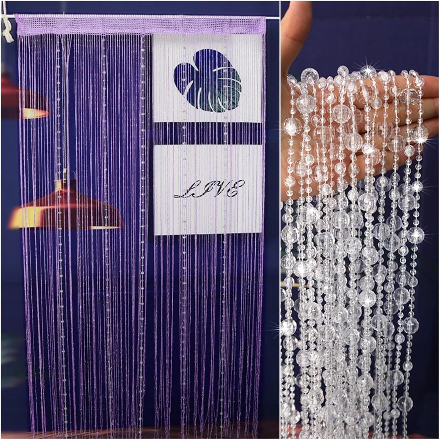 Crystal Beaded Curtain for Doorway Wall Window Black