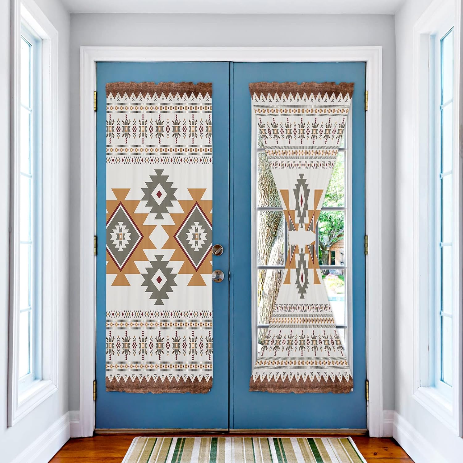 Southwest Geometric Door Curtains with Double Rod Pocket
