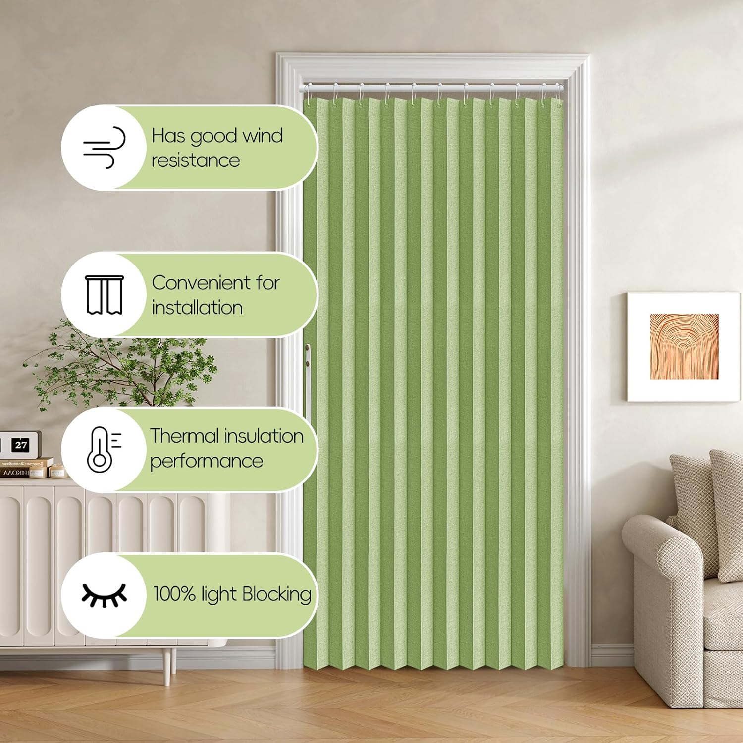Jilron Blackout Door Curtain Linen Style 1 Panel W52 x L78 Green