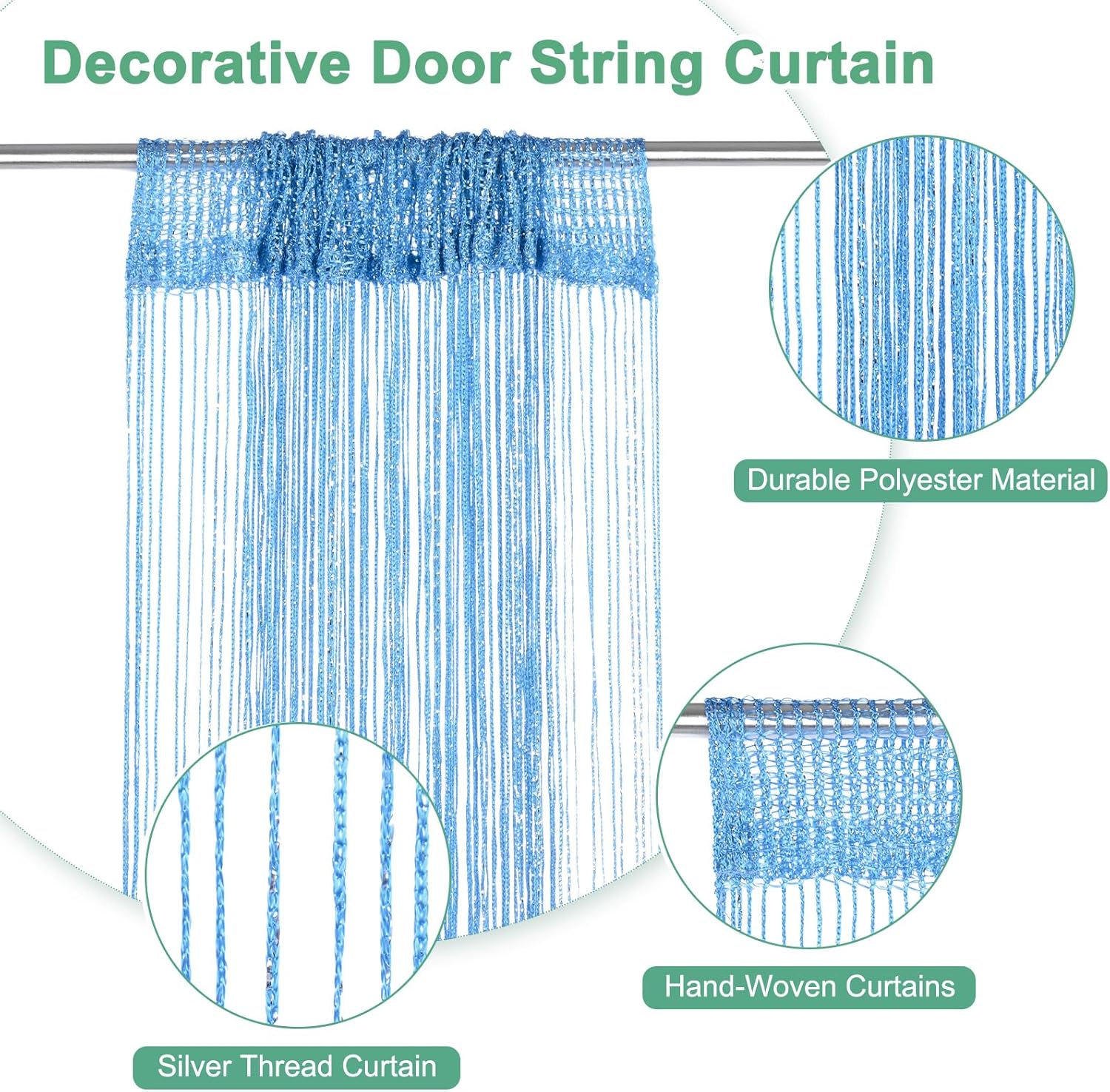 Lake Blue Decorative Door String Curtain 39x79 Inch Panel