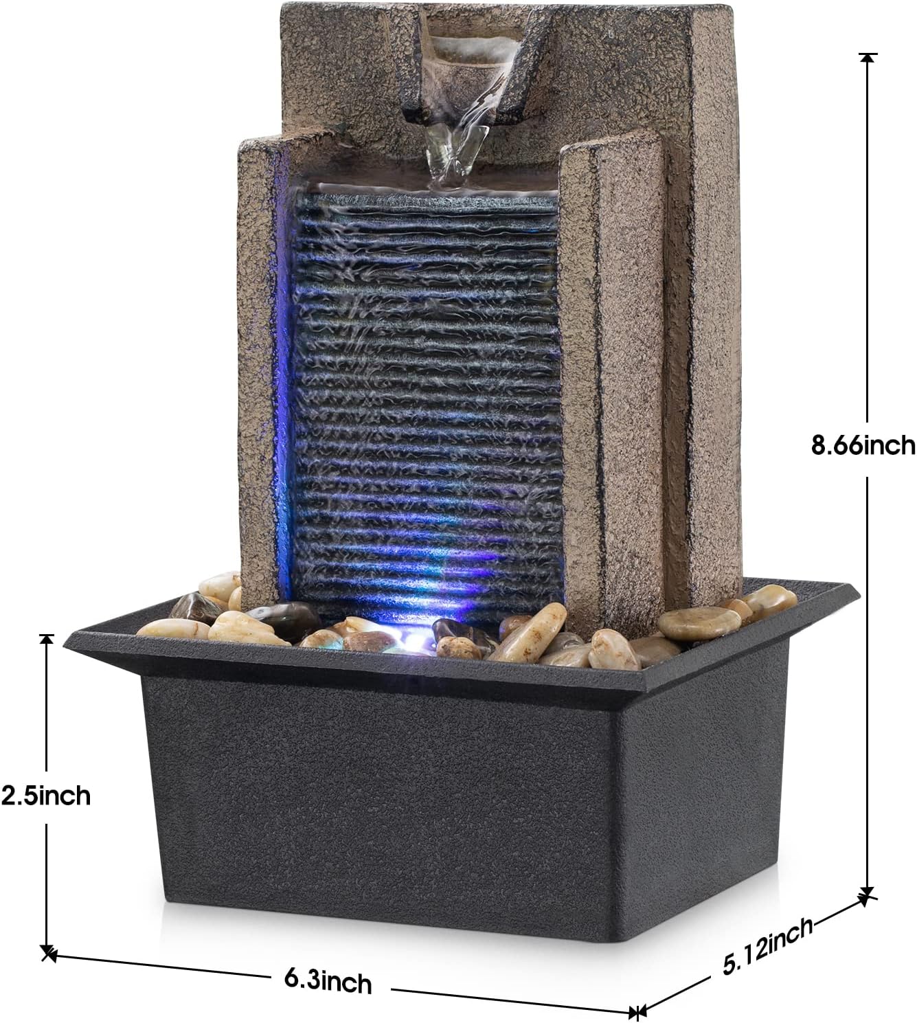 Tabletop Fountain with LED Lights and River Rocks