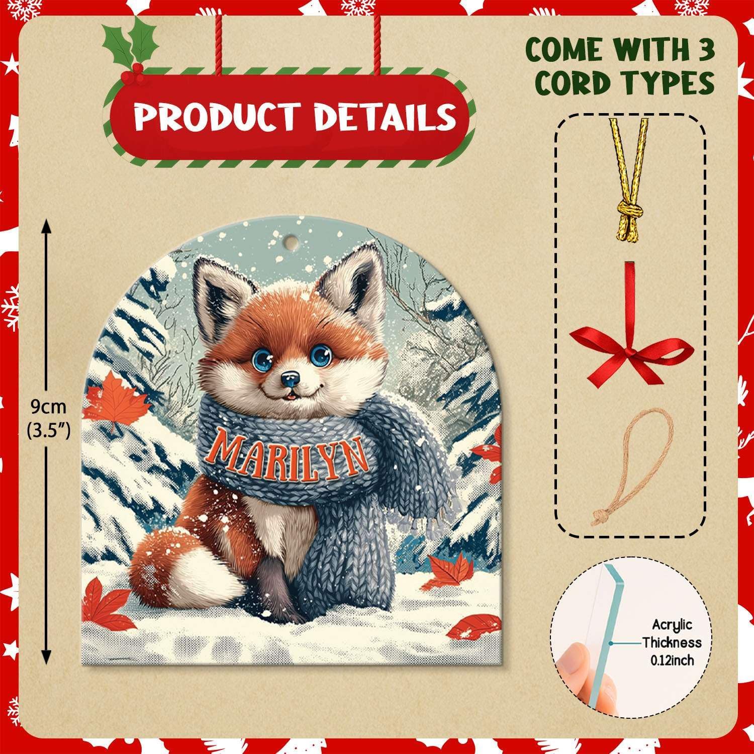 Personalized Name Animal Hanging Keepsake Custom Arch Acrylic Ornament for Christmas Tree