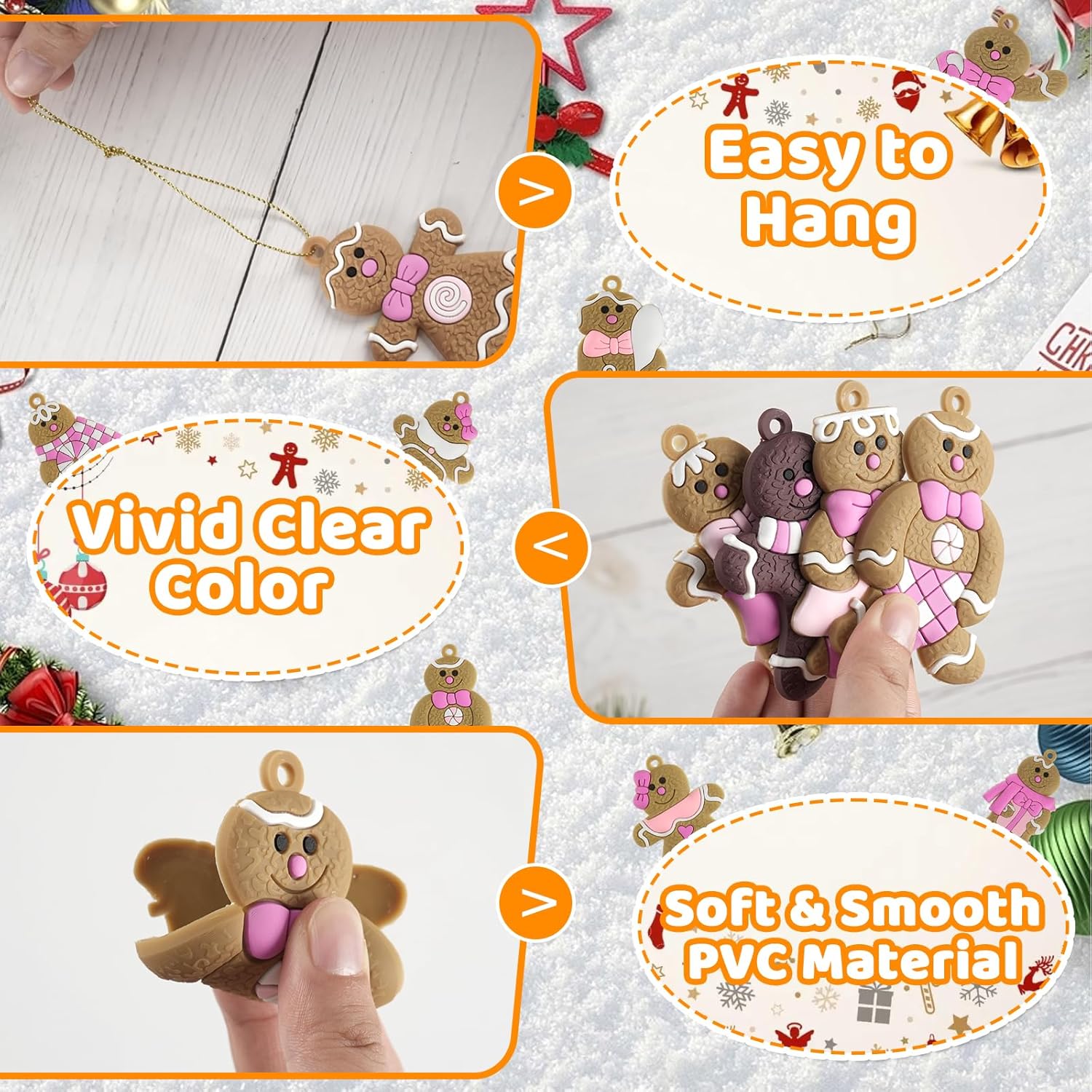 Pink Gingerbread Man Christmas Tree Decorations 12pcs Hanging Ornaments