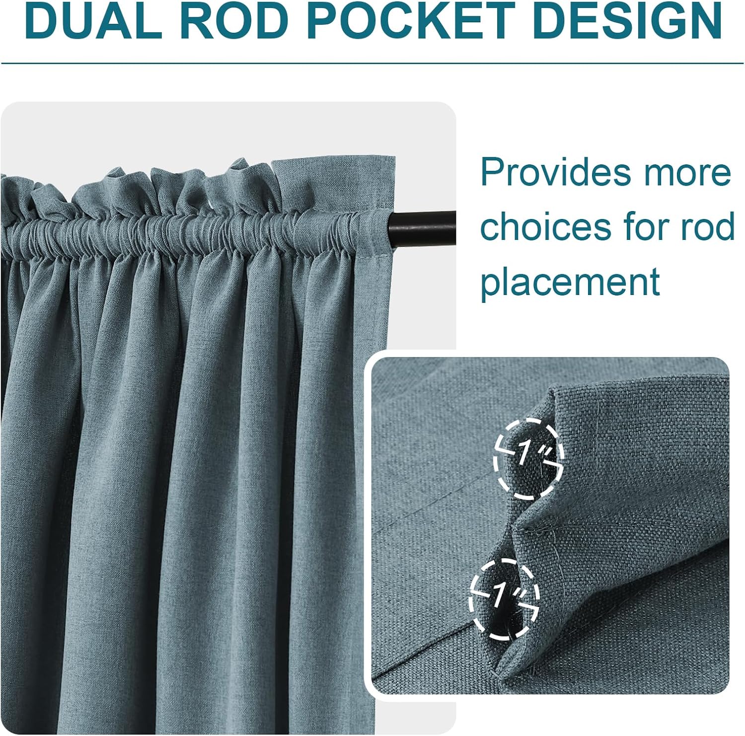 Turquoize Thick Linen Door Curtain Panel 25W x 72L Stone Blue