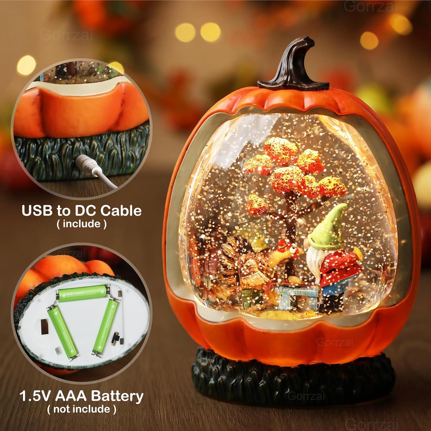 Gorrzai Fall Snow Globe with Pumpkin and Gnome