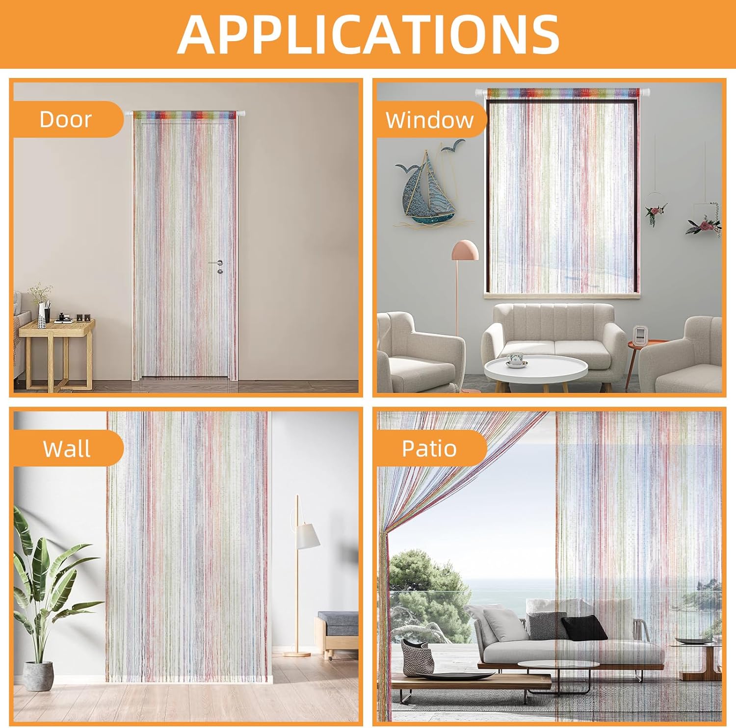4 Piece Glitter String Curtains Boho Door Divider Decor