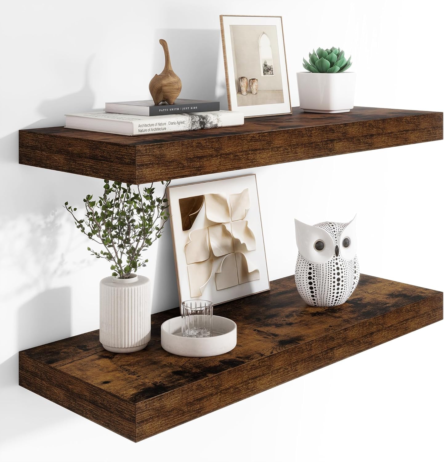 Heimlove 12 Deep Floating Shelves 2 Pack Rustic Brown