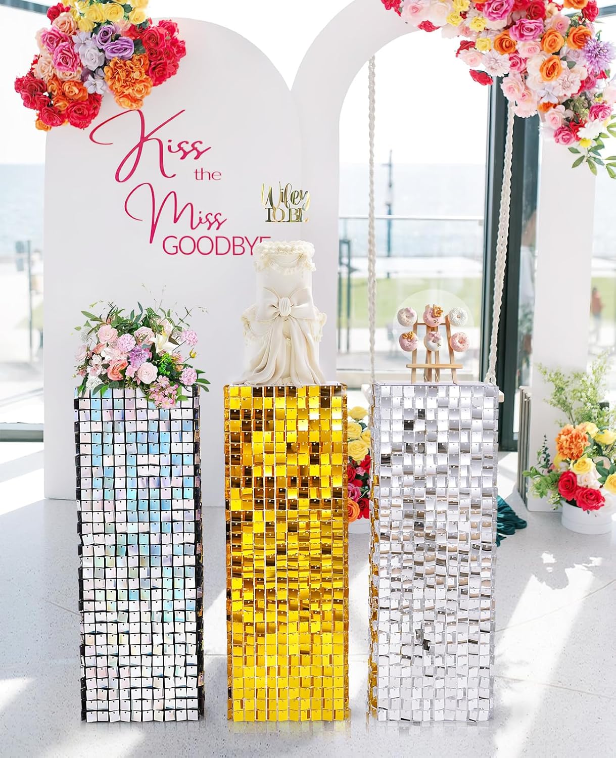 Silver Shimmer Pedestal Stand for Party Decor