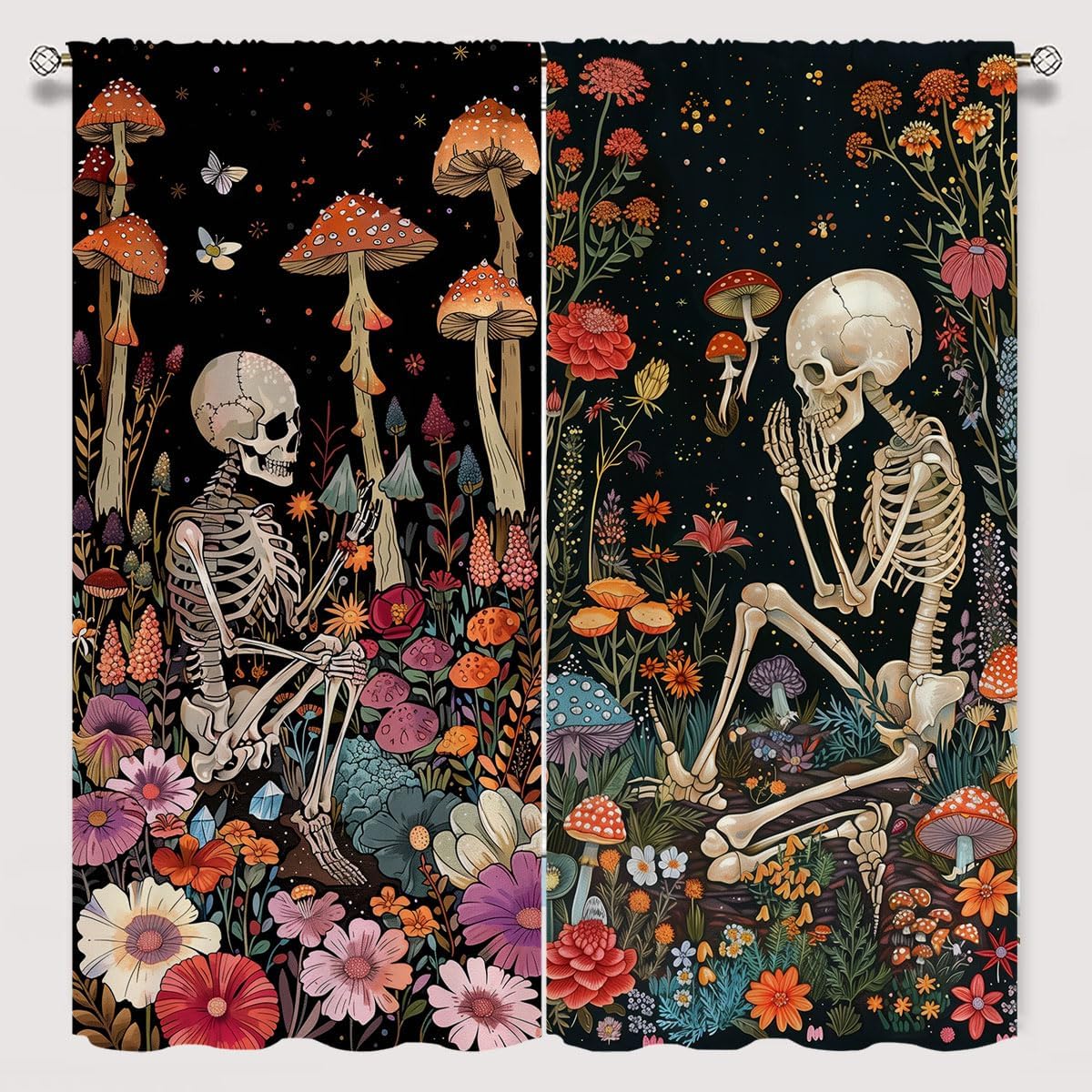 Mushroom Skeleton Curtains for Kids Bedroom