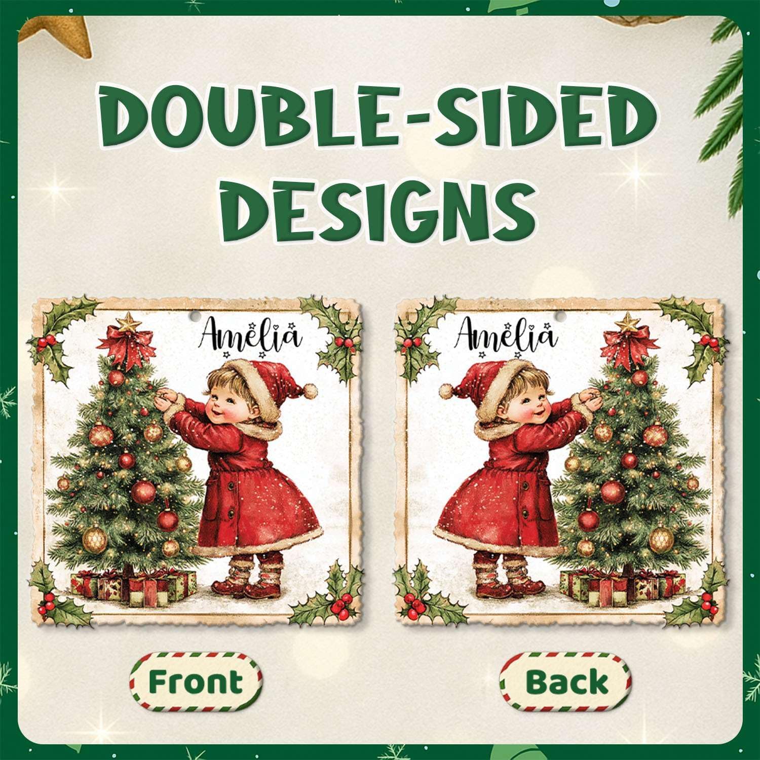 Personalized Name Christmas Tree Hanging Ornament for Girls
