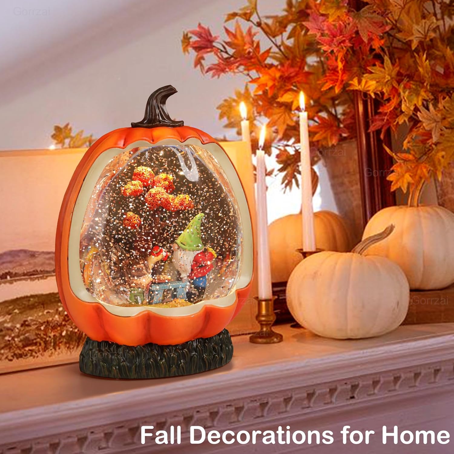 Gorrzai Fall Snow Globe with Pumpkin and Gnome