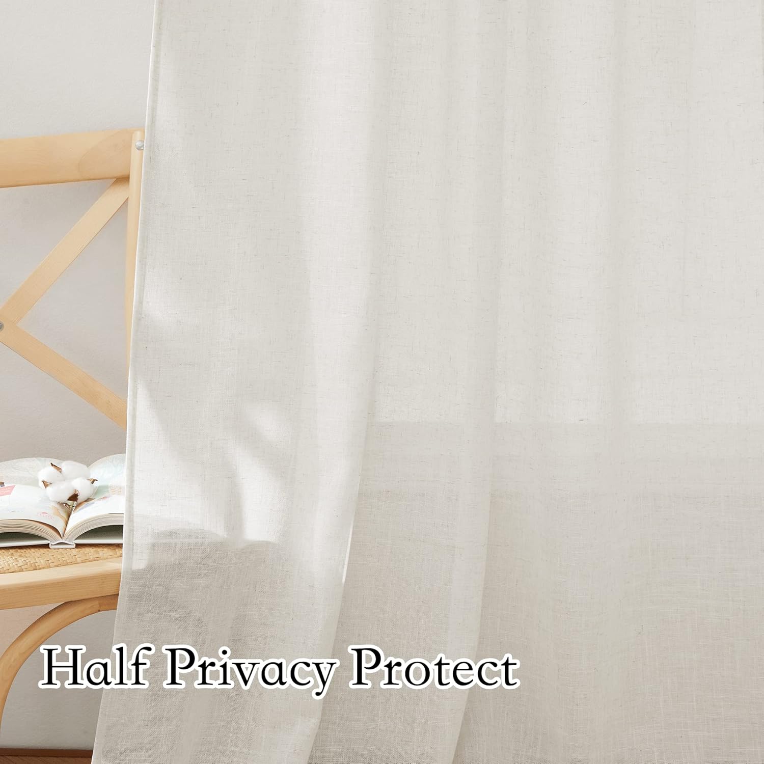 RYB HOME Linen Sheer Curtains - 52 x 72 2 Panels