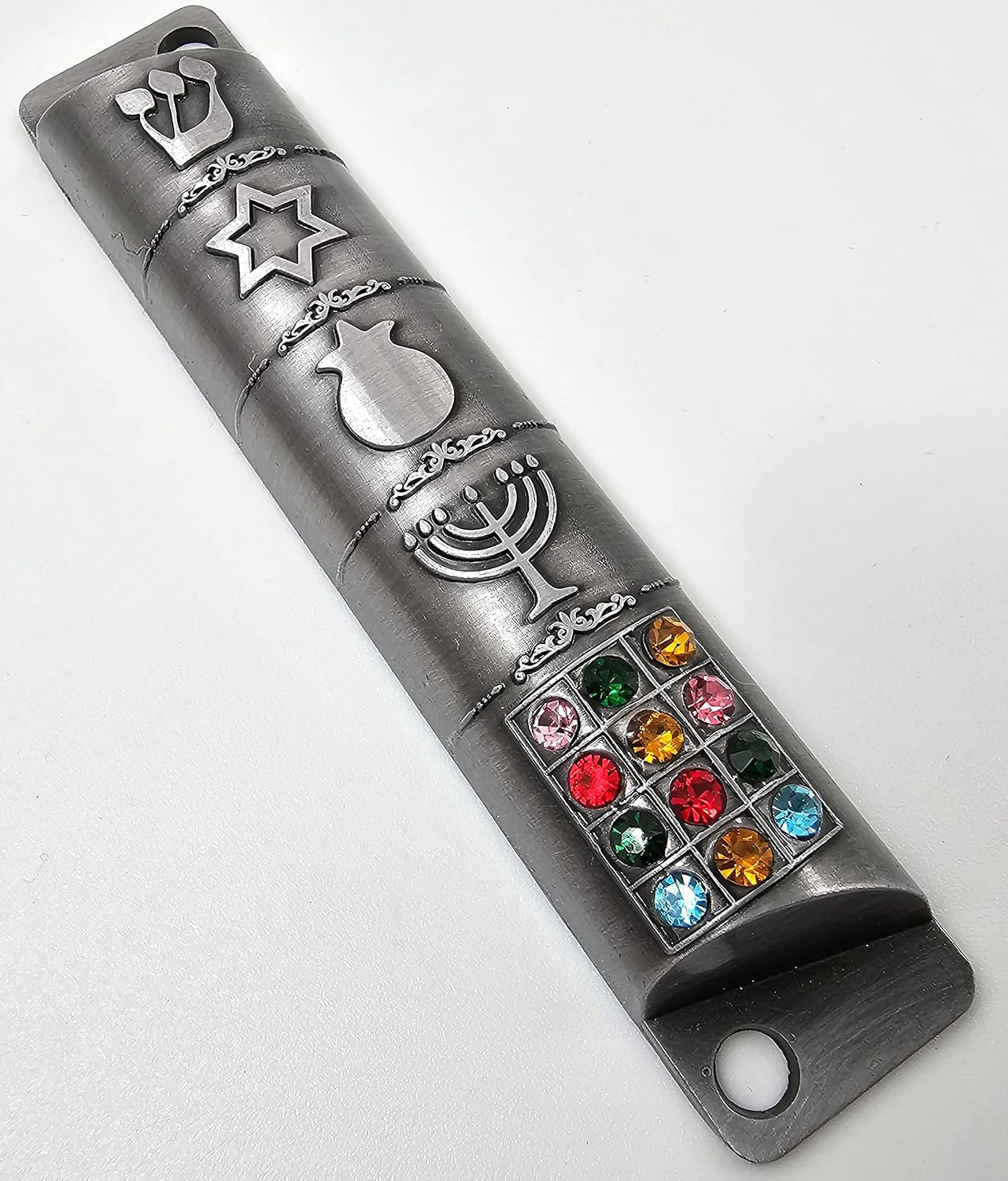Set of 2 Pewter Mezuzah Cases with Scroll for Door Frame