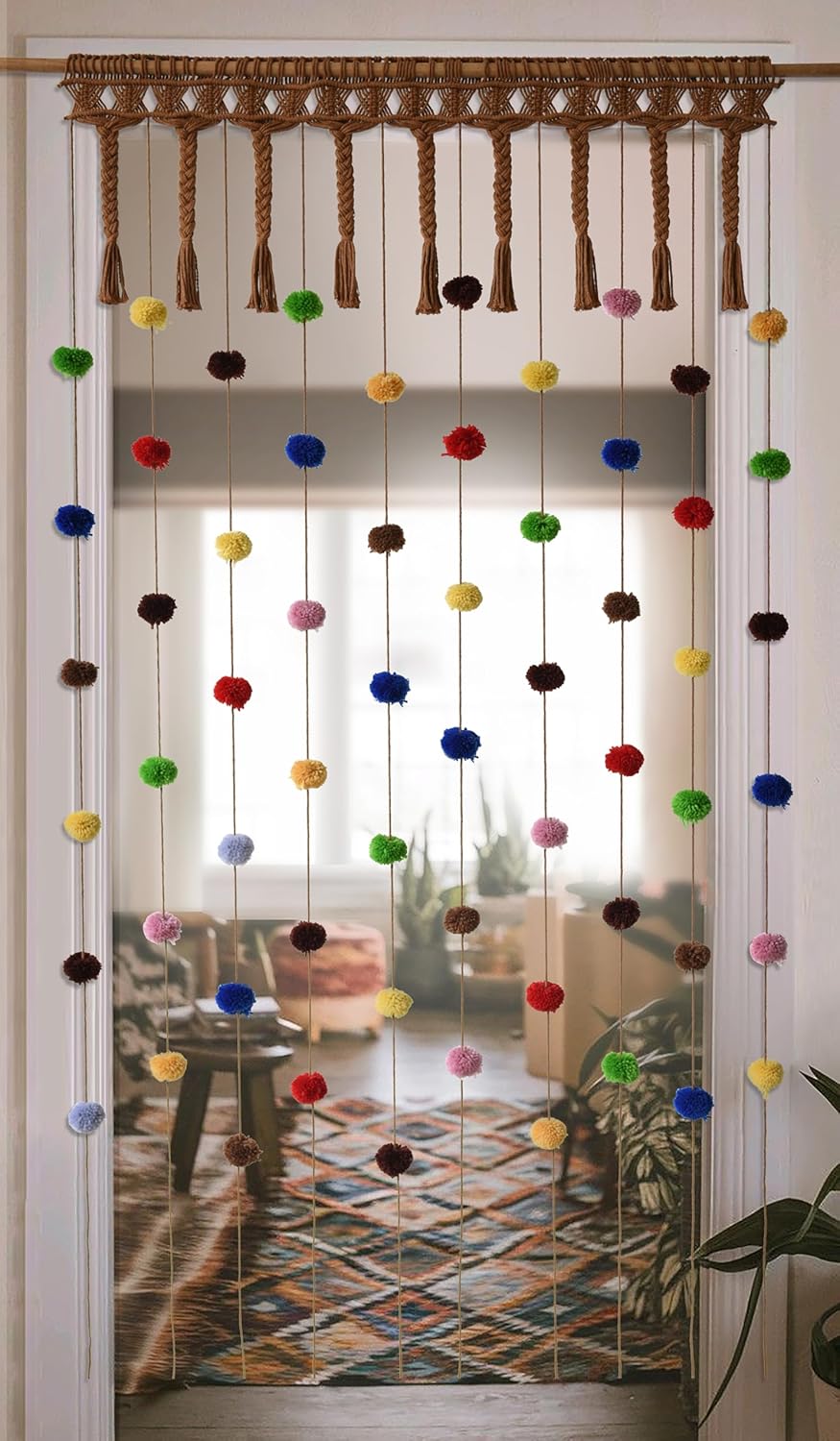 IOWER Pom Pom Macrame Curtain for Kids Room Decor