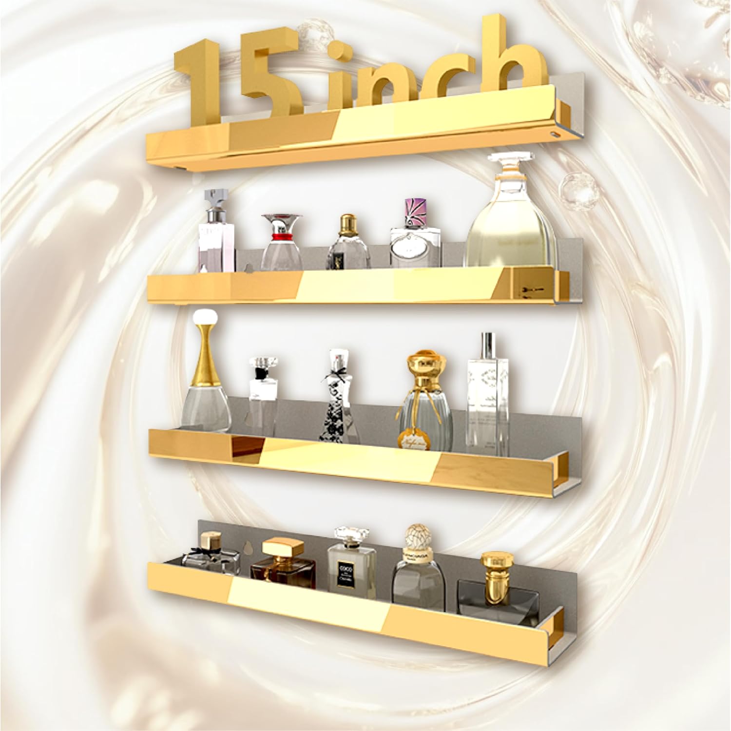 4 Pack 15 Inch Gold Reflective Acrylic Shelves