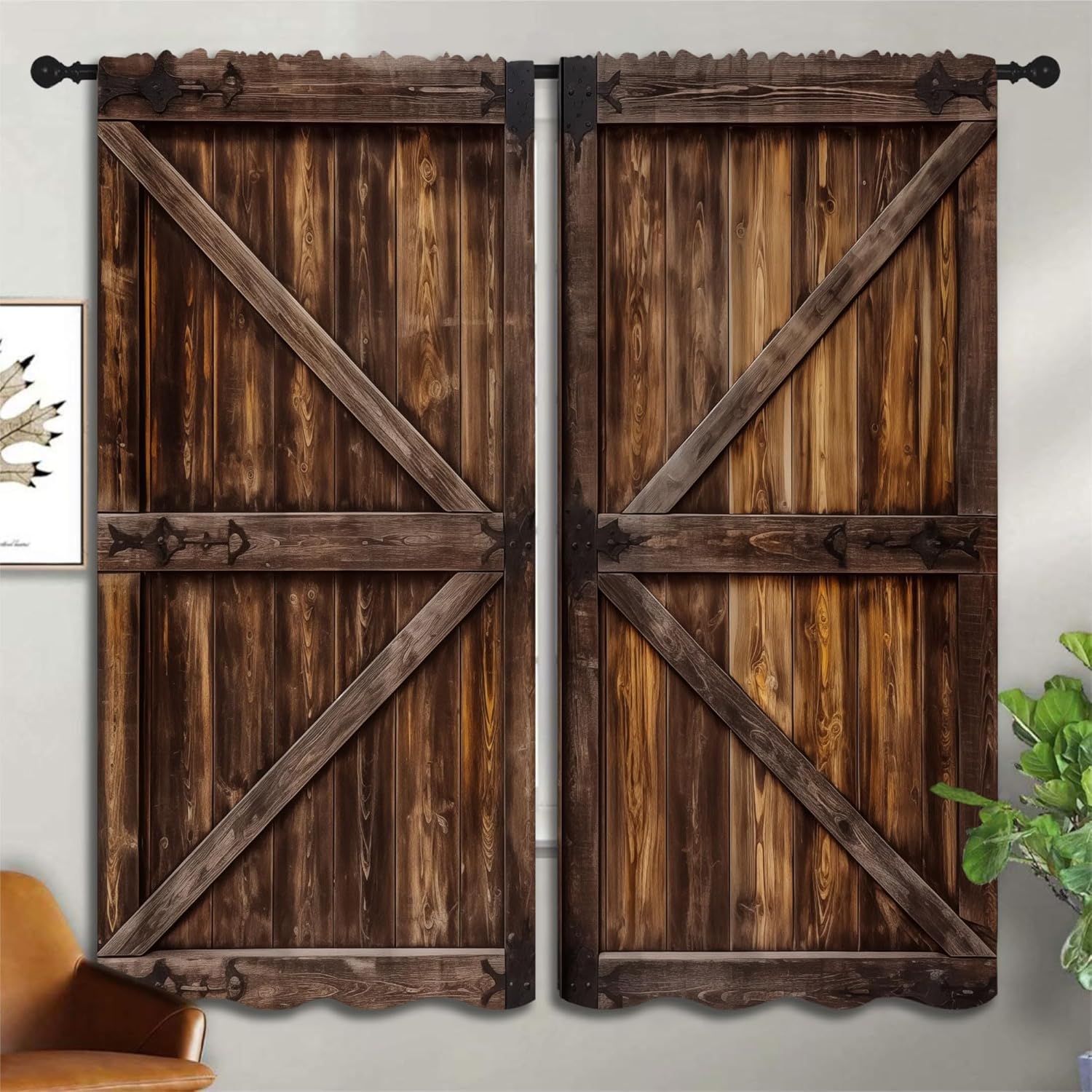 Rustic Barn Door Blackout Curtains 63x63 inch