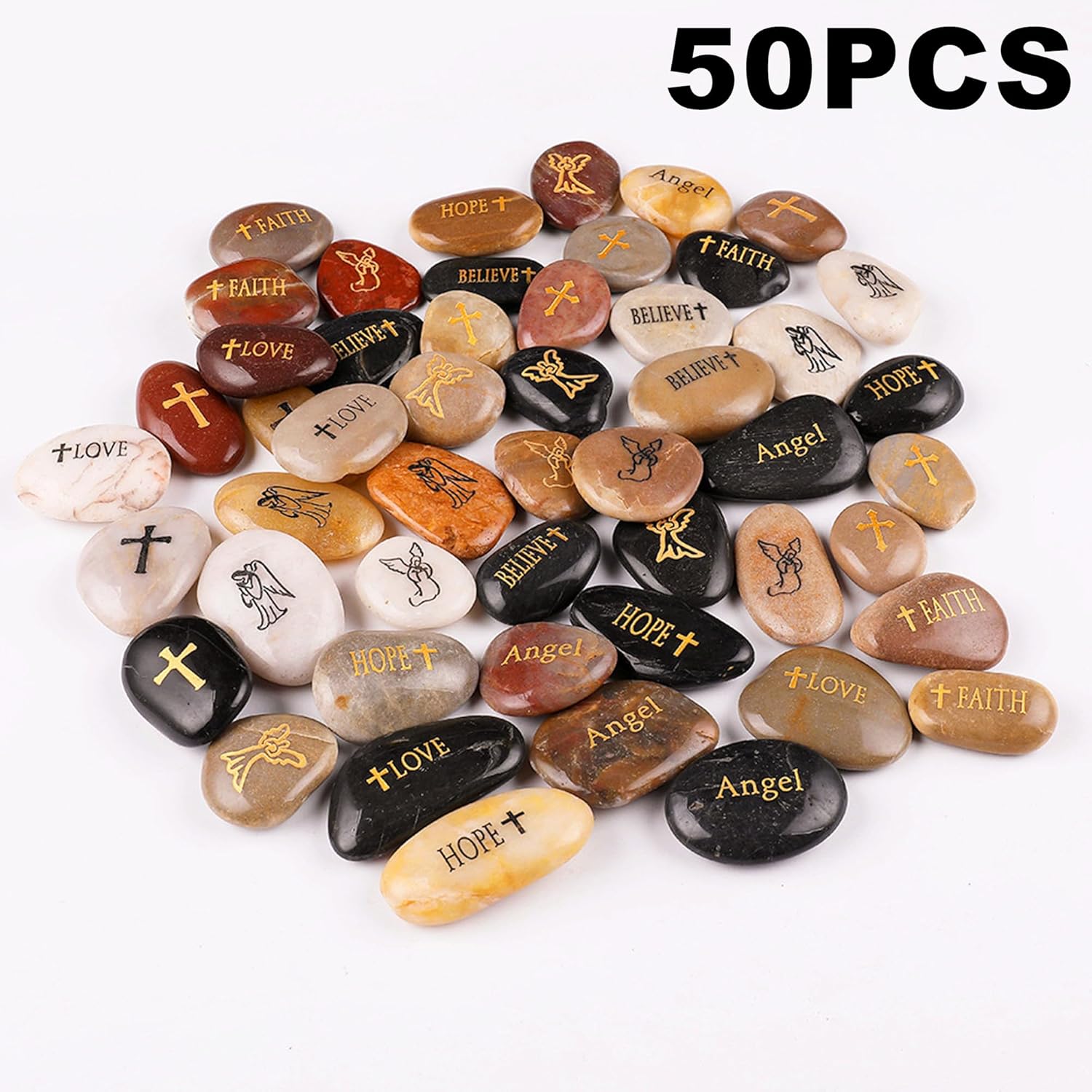50PCS Engraved Guardian Angel Stones for Hope and Serenity